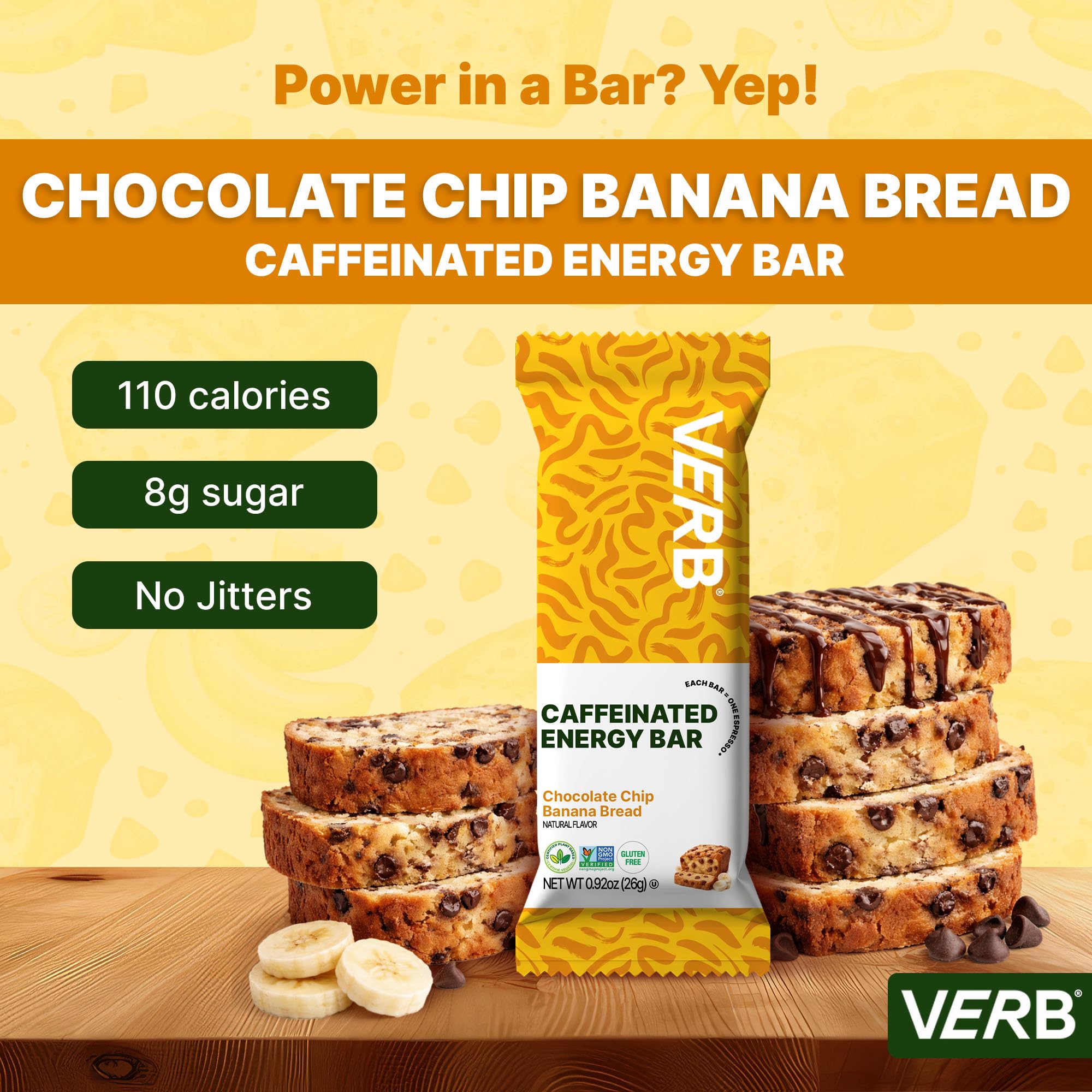 Verb Caffeinated Energy Bars Variety Pack - 2 Delicious Flavors (26g, Pack of 16) 110-Calorie Delicious Low Sugar Energy Bar, Vegan & Gluten Free On-the Go Snack with 80mg Green Tea Caffeine
