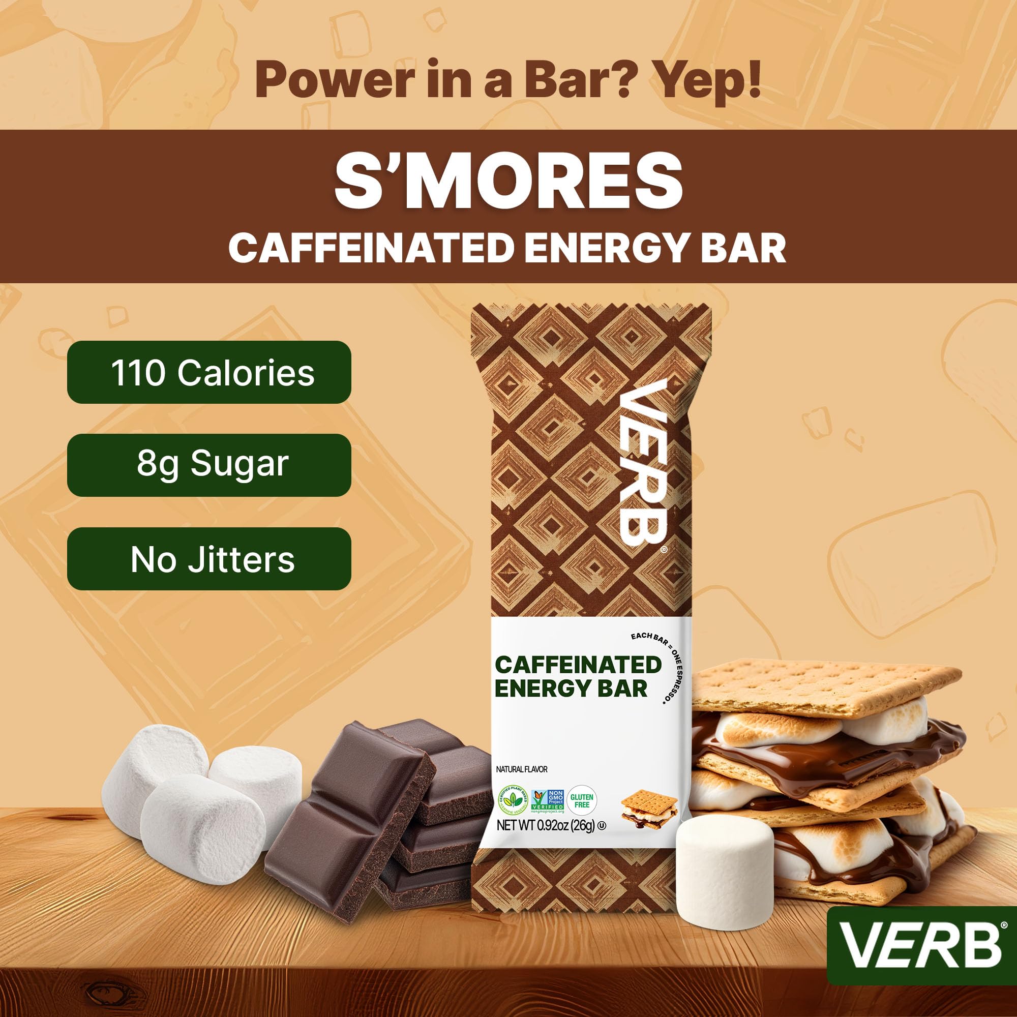 Verb Caffeinated Energy Bars Variety Pack - 2 Delicious Flavors (26g, Pack of 16) 110-Calorie Delicious Low Sugar Energy Bar, Vegan & Gluten Free On-the Go Snack with 80mg Green Tea Caffeine