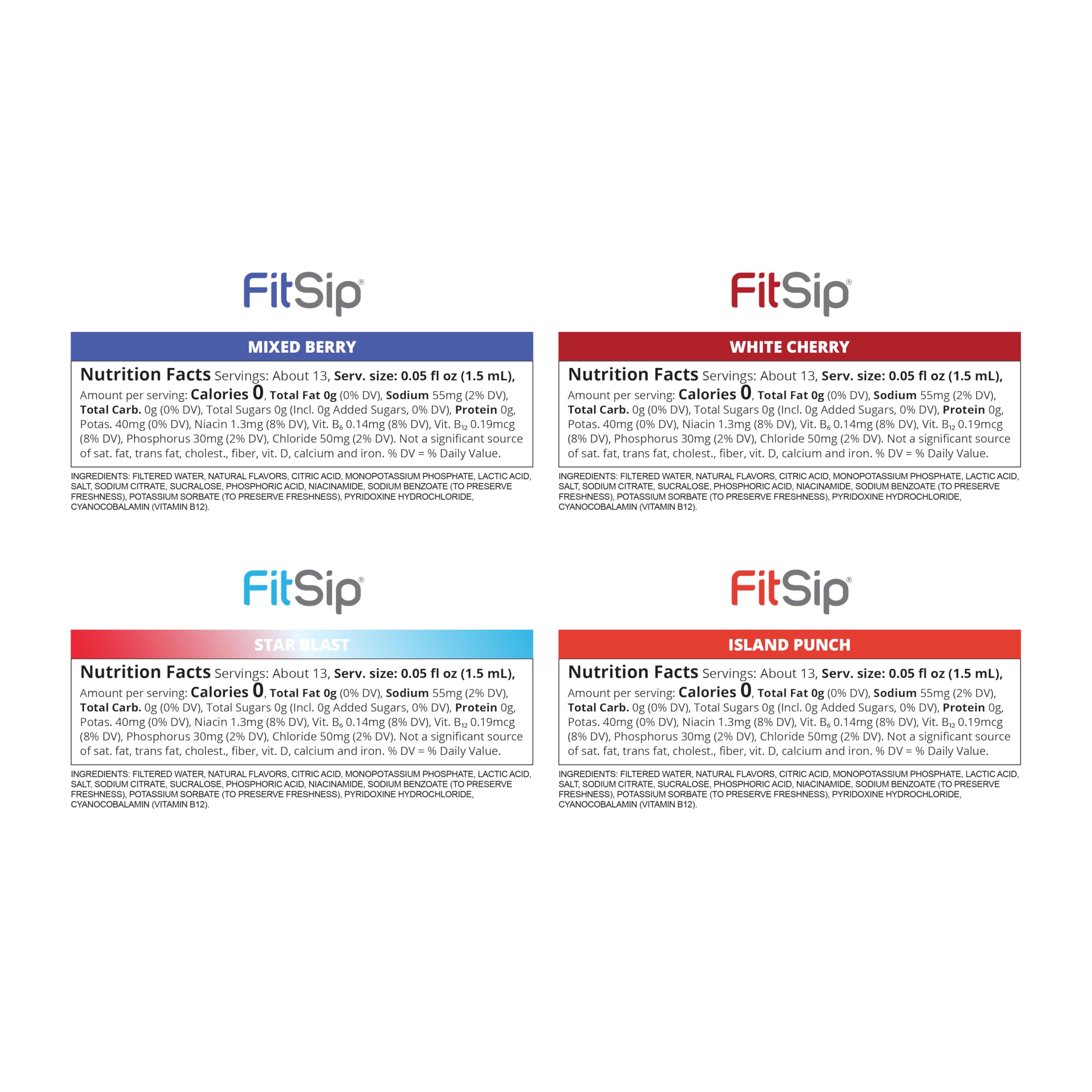 Cirkul FitSip® Electrolyte Water Enhancer Clear Liquid Packets (24 Pack) - Mixed Berry, White Cherry, Star Blast, Island Punch - No Sugar, Zero Calorie Hydration Drink Mix, No Artificial Color