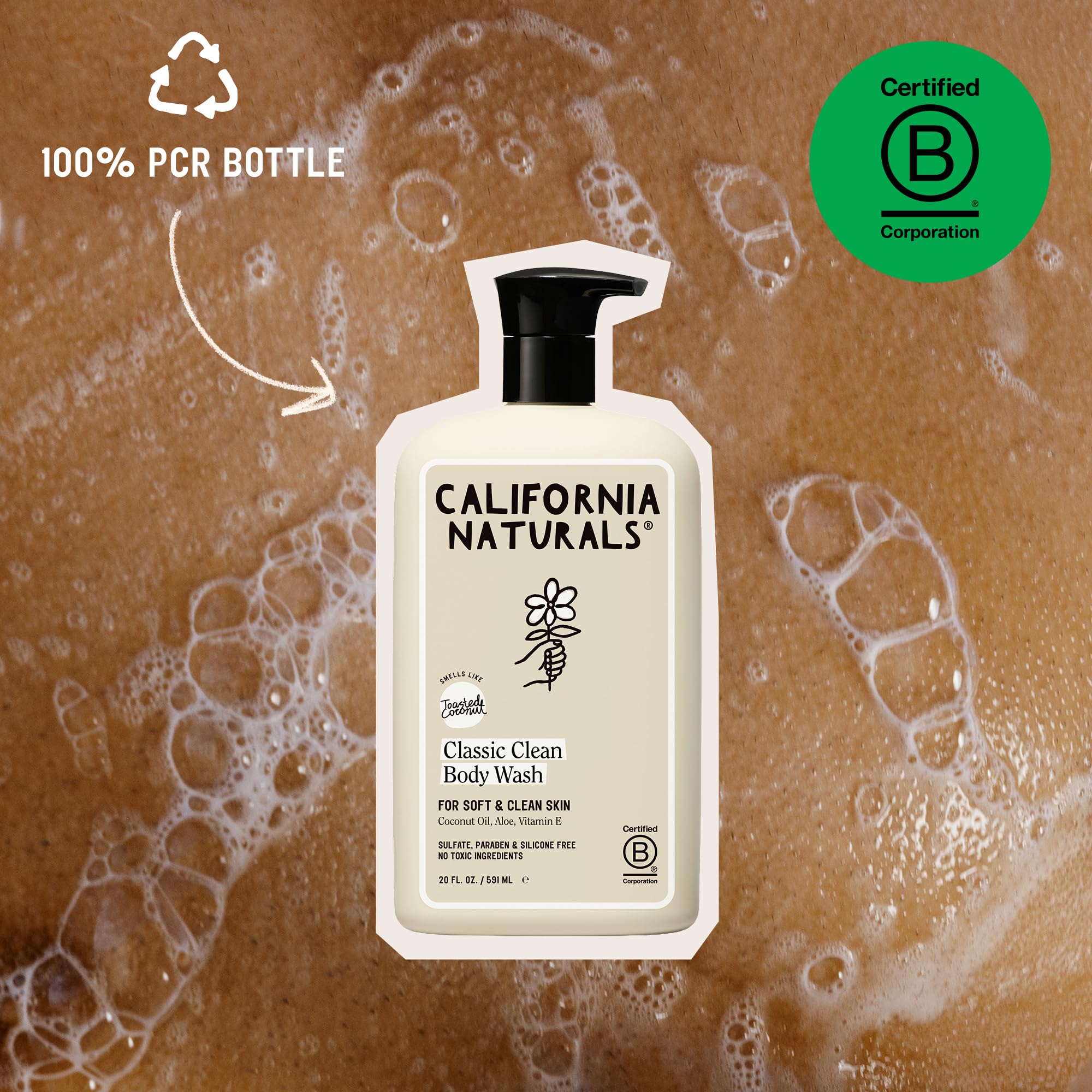 California Naturals Classic Clean Toasted Coconut Body Wash 2-Pack, Coconut Oil, Shea Butter & Aloe, Naturally Scented, Sulfate, Paraben & Silicone Free, 20 oz