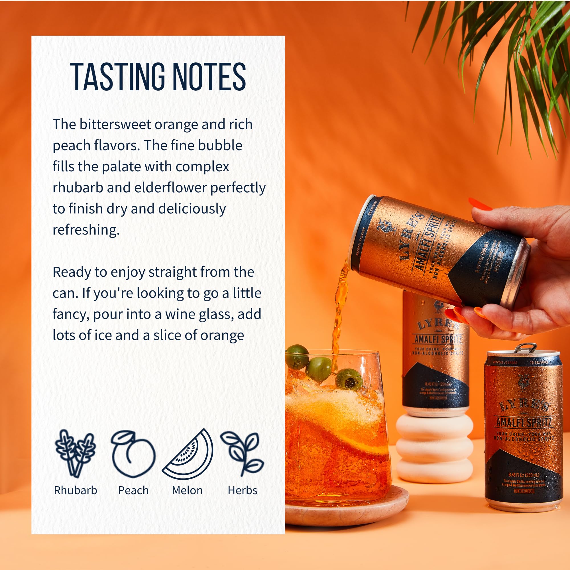 Lyre’s Amalfi Spritz 4-Pack, Ready to Drink Non-Alcoholic Sparkling Mocktail, Award-Winning Zero Proof Italian Aperitif and Non Alcoholic Prosecco, 70 Calories per Can (8.45 Fl Oz x 4)