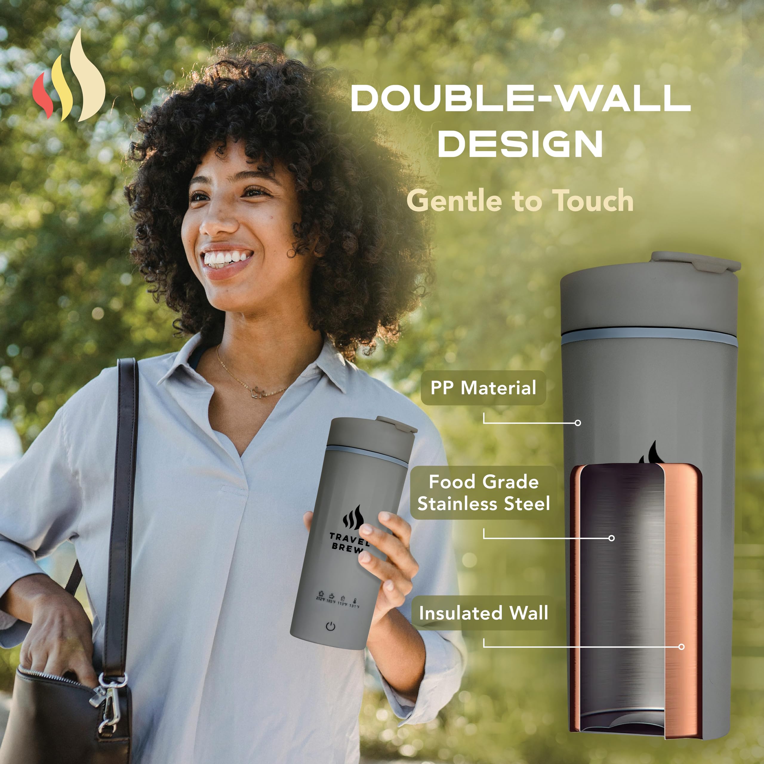 TRAVEL BREW Portable Travel Kettle with Tea Infuser- Mini Electric Kettle with 4 Temperature Settings, with Auto Shut-Off & Boil Dry Protection (Gray)