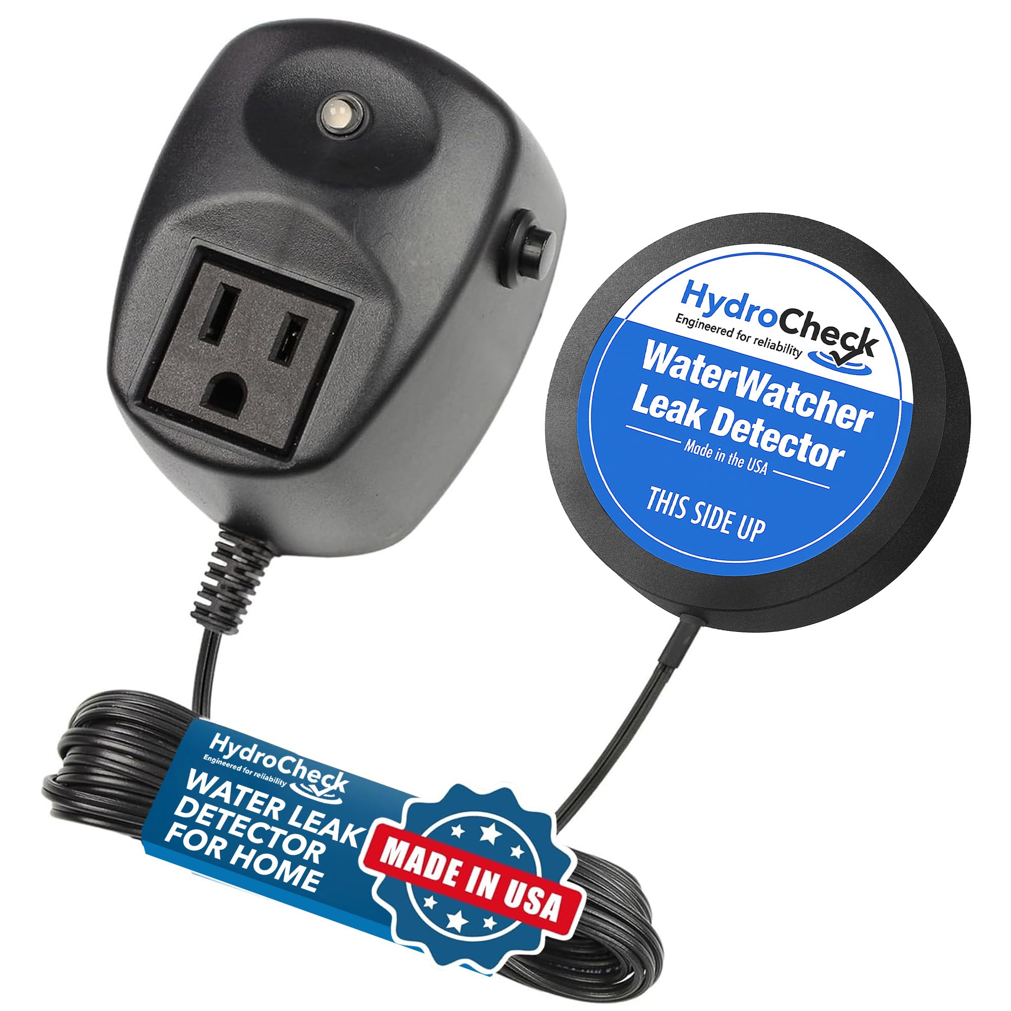 HydroCheck Water Sensor Alarm, Smart Water Leak Detector for Home & Basements | Made in THE USA | Automatic Flood Detectors and Water Alarm, Pure Water Capable (WaterWatcher)