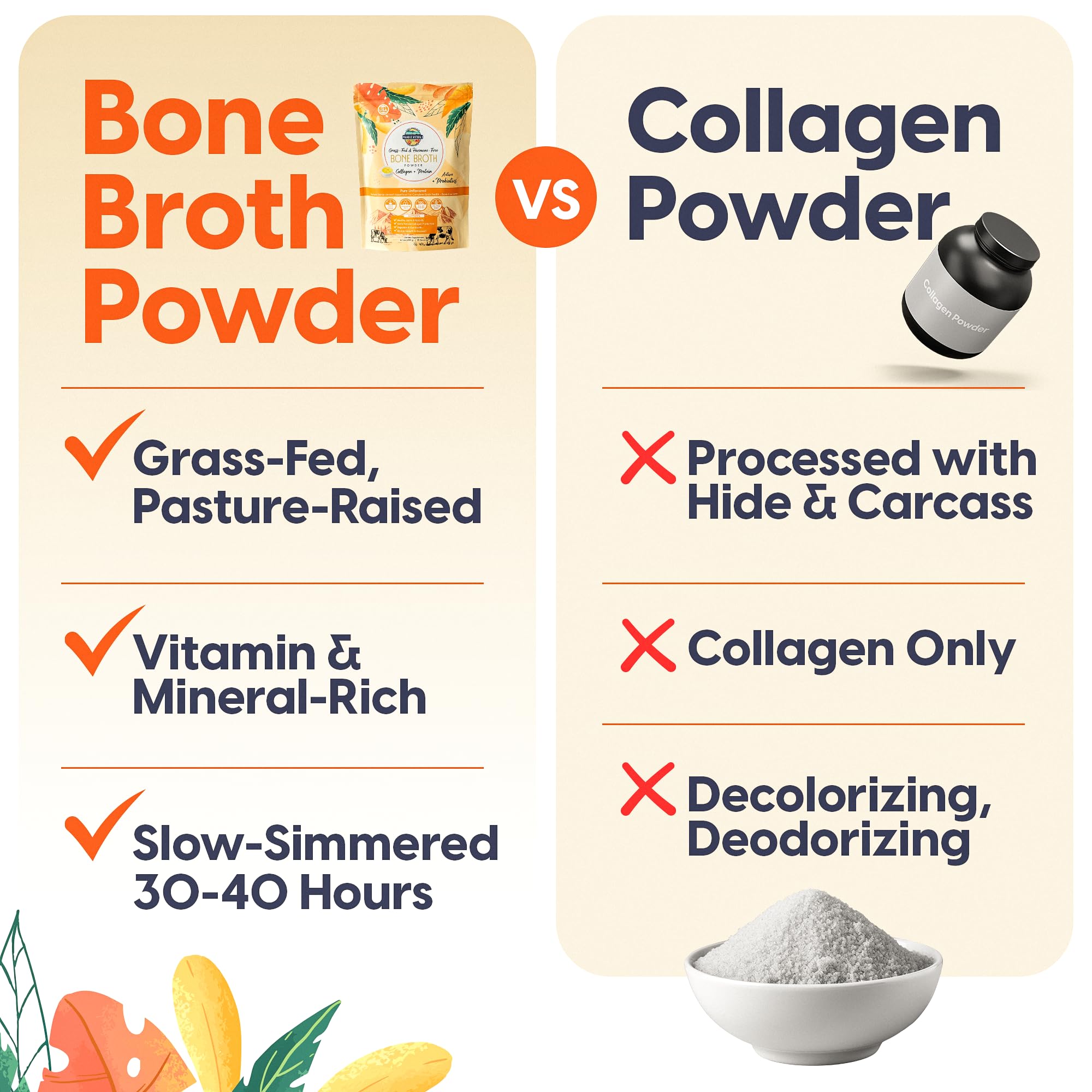 Paradise Naturals 100% Grass-Fed Natural Beef Bone Broth Powder + Active Probiotics, Collagen, 15g Protein, Non-GMO, Low Sodium, Gut Health, Paleo, Keto, Gluten-Free, for Healthy Skin, Hair, Joints