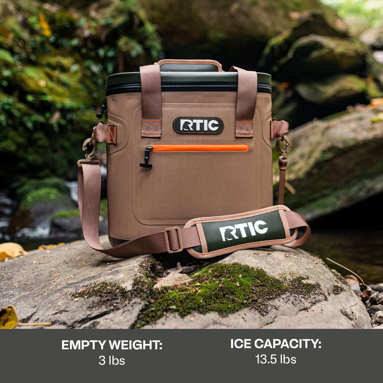 RTIC Ultra-Tough Soft Cooler 20 Can, Insulated Bag Portable Ice Chest Box for Lunch, Beach, Drink, Beverage, Travel, Camping, Picnic, Car, Trips, Floating Cooler Leak-Proof with Zipper, Tan