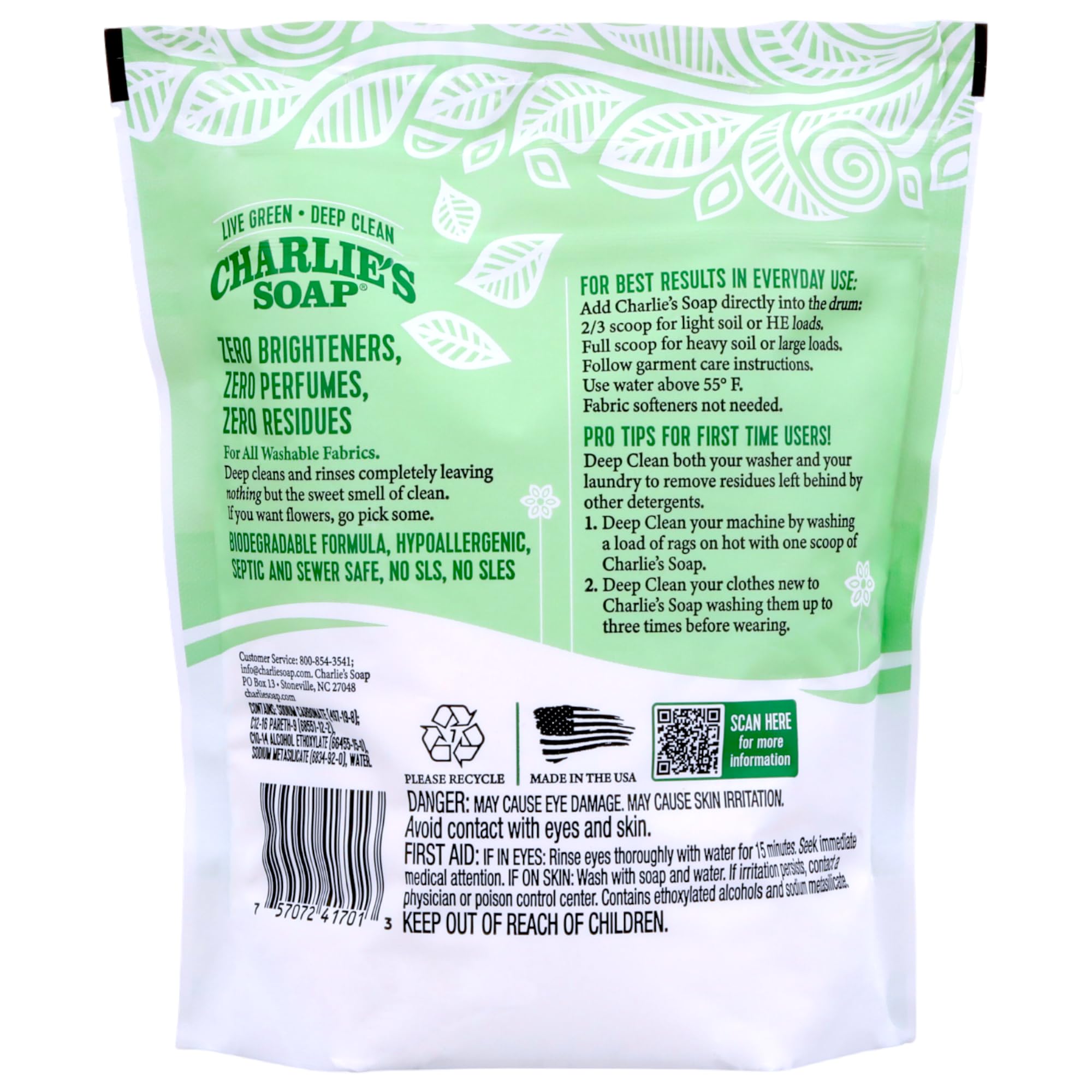 Charlie’s Soap Laundry Powder (100 Loads, 1 Pack) Fragrance Free Hypoallergenic Deep Cleaning Laundry Powder – Biodegradable Eco Friendly Sustainable Laundry Detergent