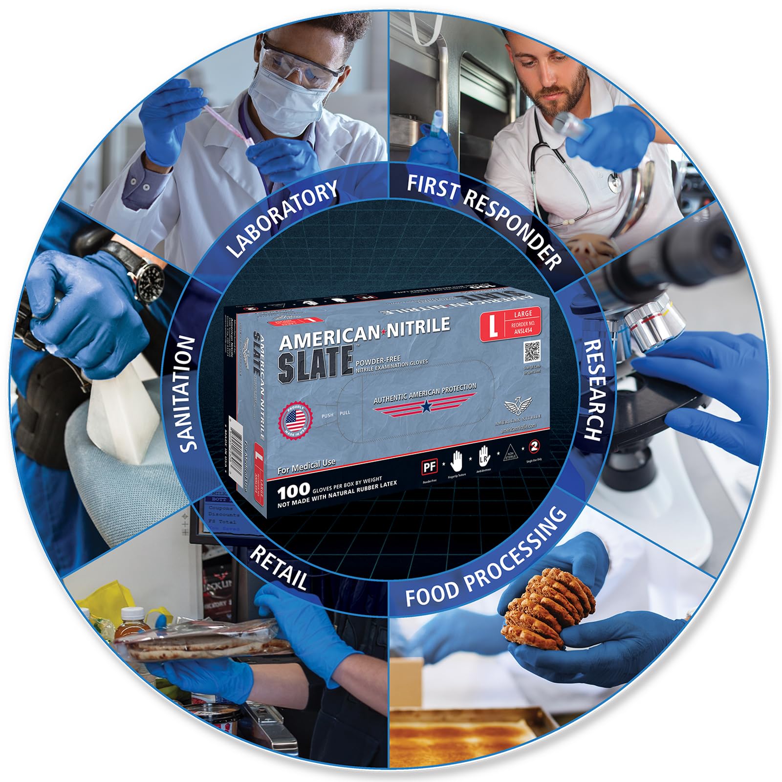 American Nitrile – Slate Powder Free Nitrile Gloves – Latex Free Disposable Gloves – Medical, Mechanic, Esthetician, Tattoo Artist– Made in the USA