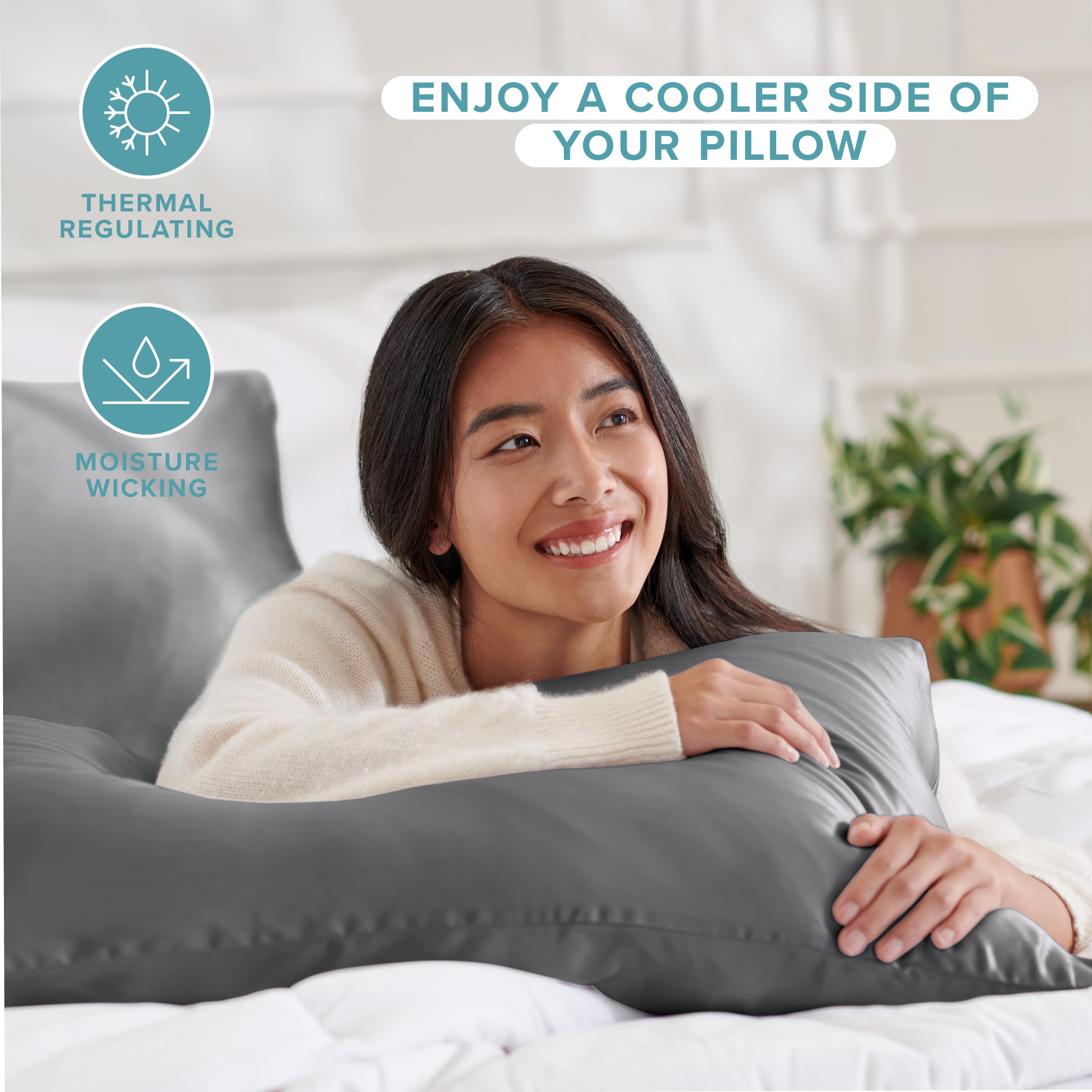 Bare Home 100% Mulberry Silk Pillowcase for Hair and Skin - Ultra Premium 6A Grade 19 Momme Silk Pillow Case - Hidden Zipper - Breathable Cooling Pillow Cover (Standard 2 Pack, Grey)
