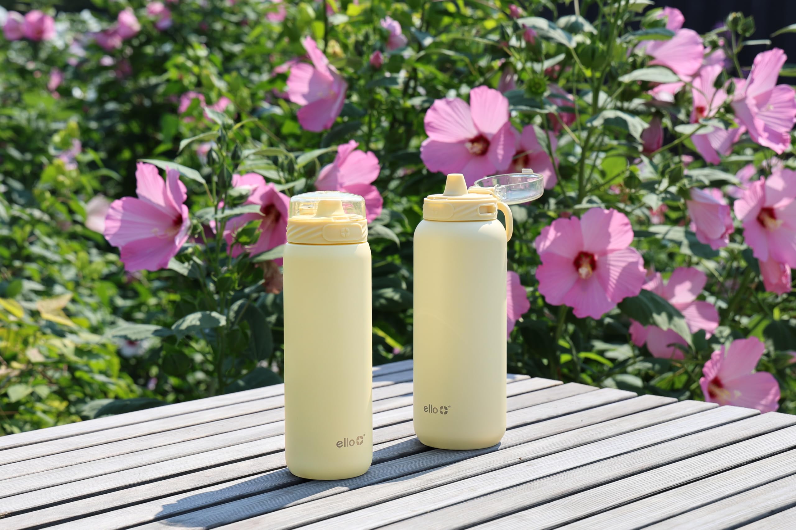 Ello Cooper 32oz Stainless Steel Water Bottle Vacuum Insulated with Straw and Carry Handle, Leak Proof Locking Lid with Soft Silicone Spout, Dishwasher Safe, Butter Yellow