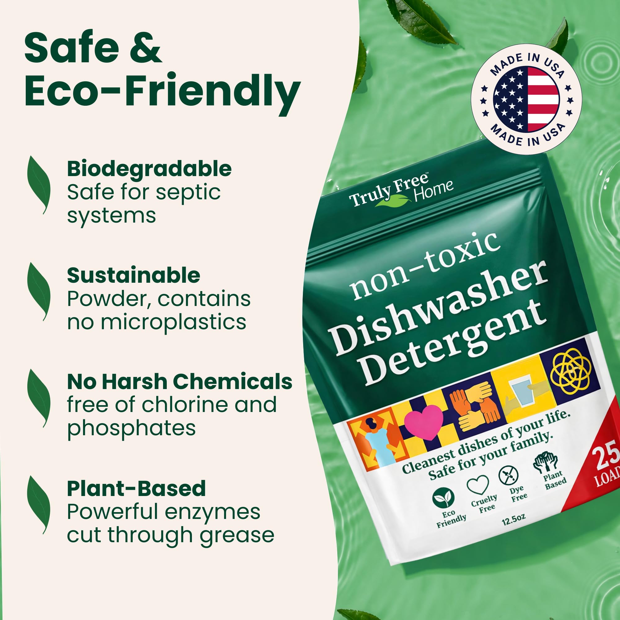Truly Free Dishwasher Detergent Powder | Natural Dish Detergent, Dishwasher Soap | Plastic Free, Plant-Based, Clean, Heavy Duty Hard Water Stain & Grease Remover | Fragrance Free | 12.5 oz (Pack of 1)