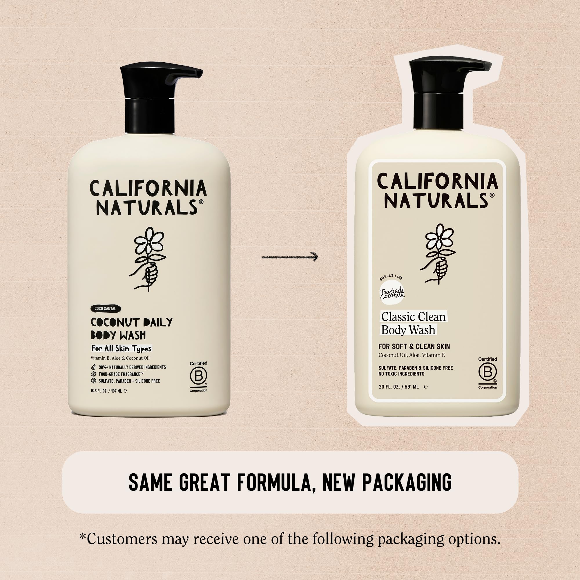 California Naturals Classic Clean Toasted Coconut Body Wash 2-Pack, Coconut Oil, Shea Butter & Aloe, Naturally Scented, Sulfate, Paraben & Silicone Free, 20 oz