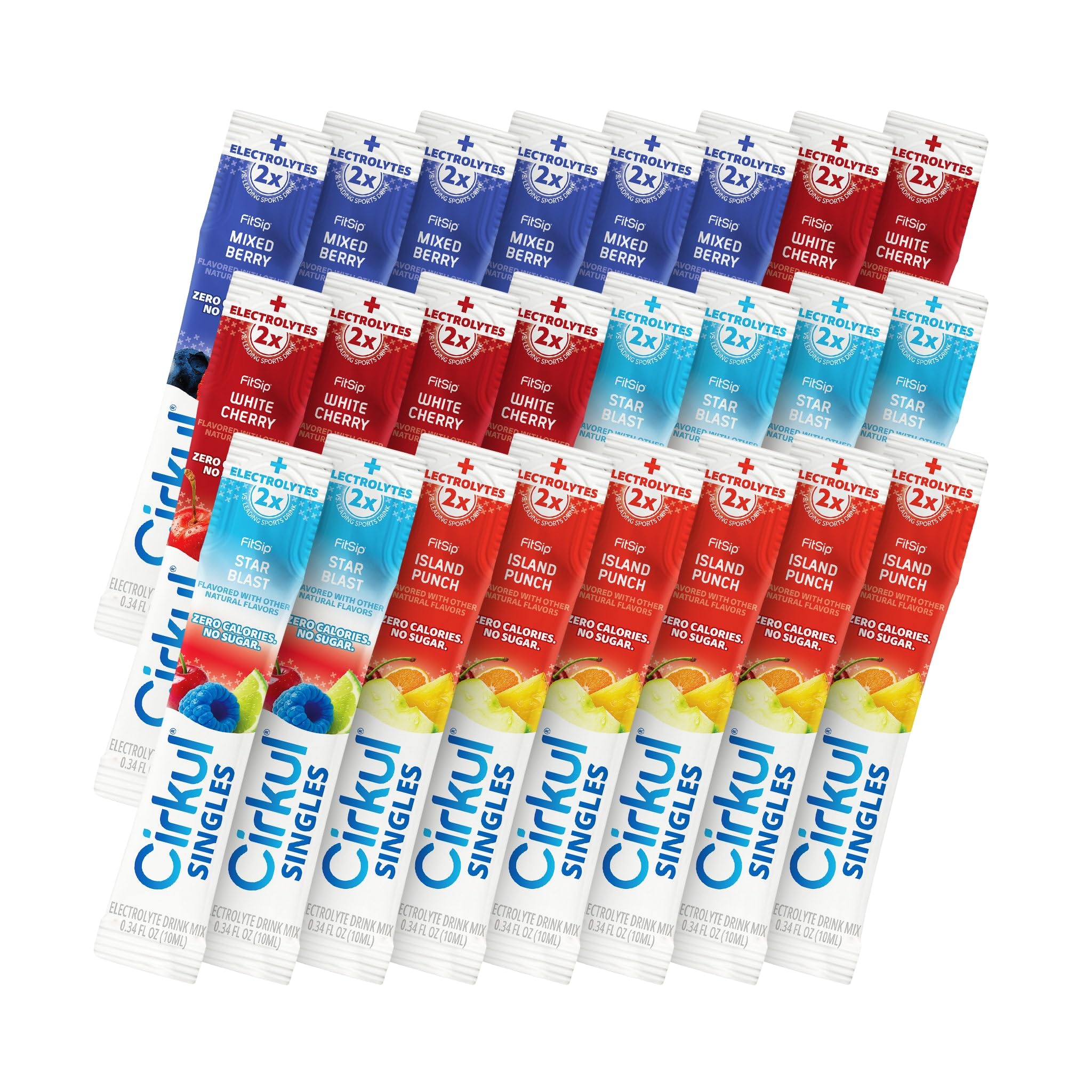 Cirkul FitSip® Electrolyte Water Enhancer Clear Liquid Packets (24 Pack) - Mixed Berry, White Cherry, Star Blast, Island Punch - No Sugar, Zero Calorie Hydration Drink Mix, No Artificial Color