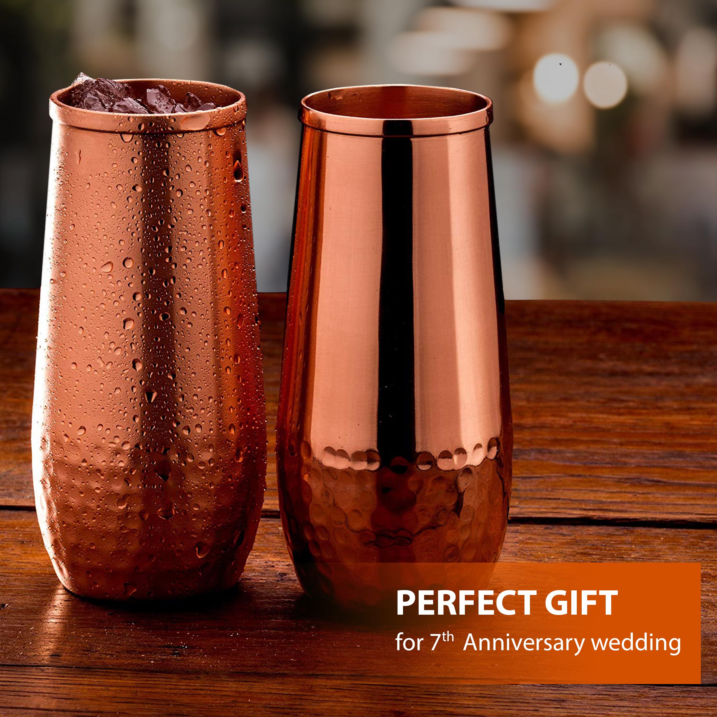 Copper flutes set of 4 - stemless shatterproof champagne flutes of solid copper - Moscow mule copper flute - 7th Copper Wedding