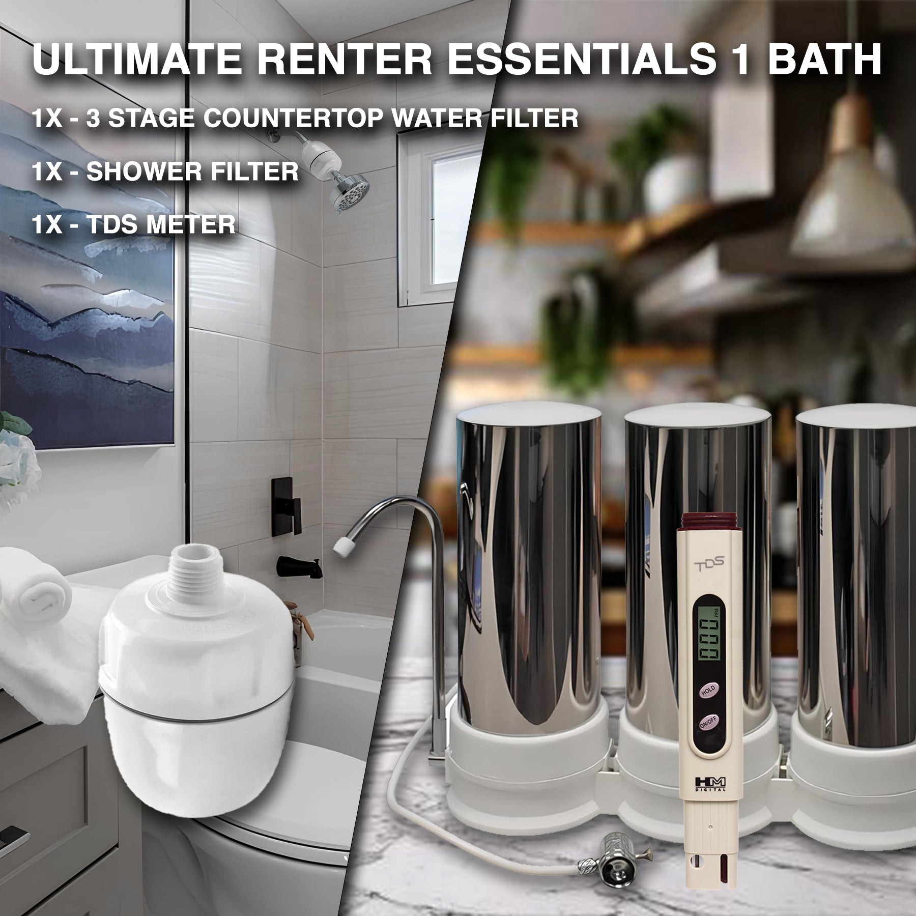 Ultimate Renters Essential Water Filtration Set: Eco-Friendly Portable System with Shower Filter for Clean Hydration in Any Home
