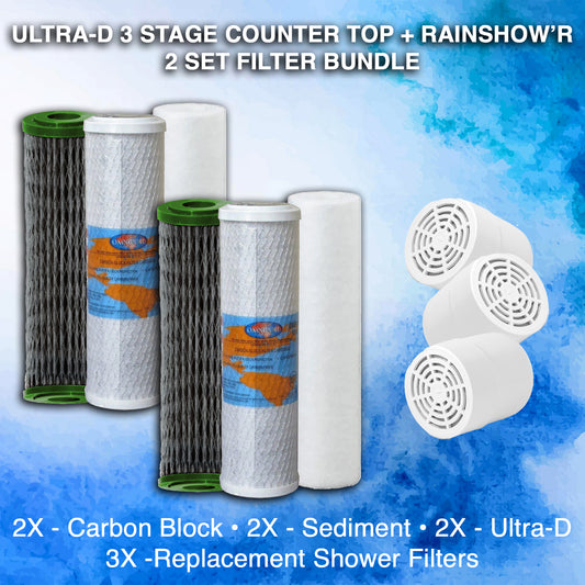 Ultra-d 3 Stage Counter Top + Rainshow'r Restore Replacement Filter Bundle