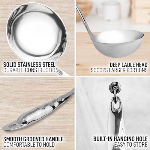 Zulay Kitchen Stainless Steel Soup Ladle - 13” Large Ladle for Soups, Stews & Sauces - Durable, Heat-Resistant, Rust-Proof & Dishwasher Safe Kitchen Utensil with Ergonomic Handle