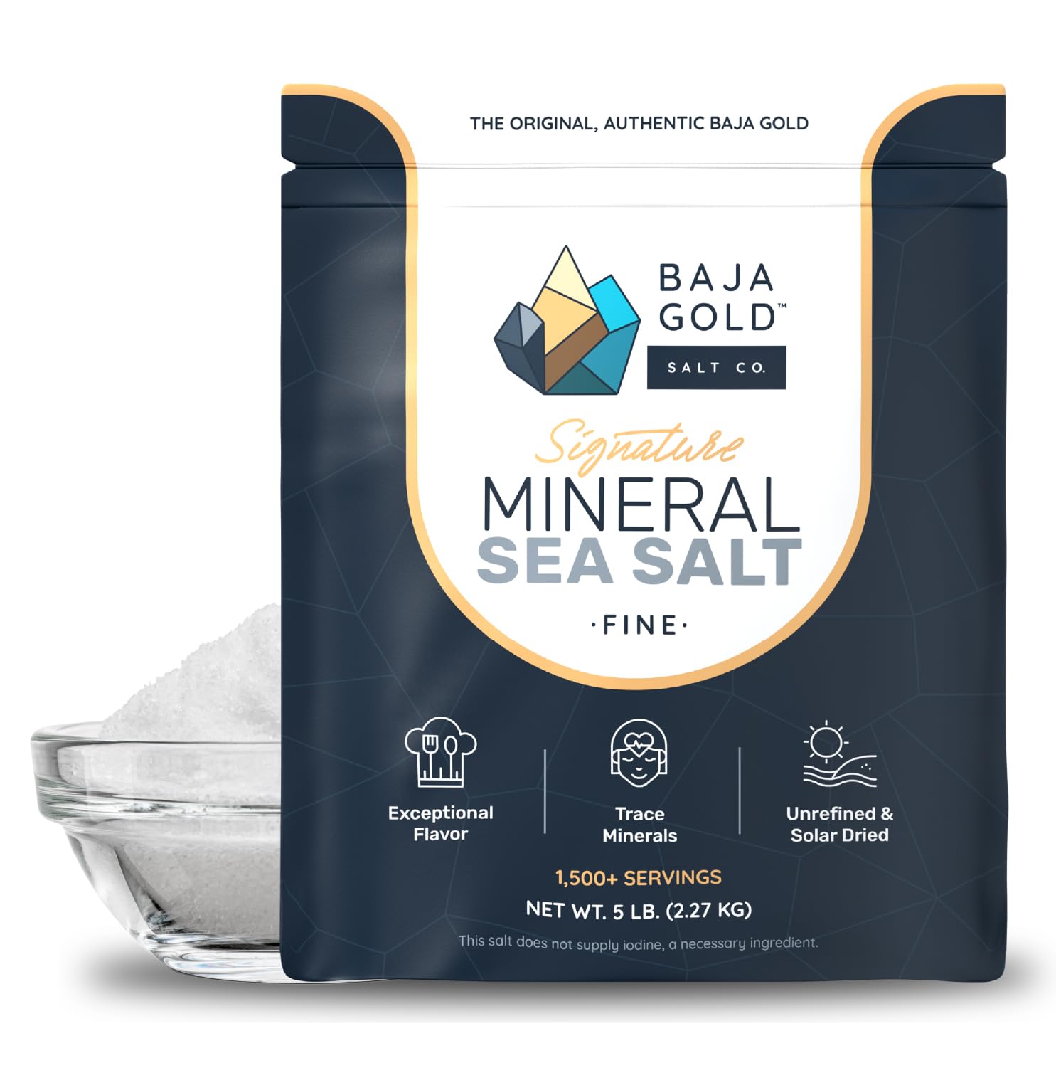 Baja Gold Signature Mineral Sea Salt - Recommended by Gary Brecka - Authentic Fine Grind Salt for Cooking & Baking | Natural Baja Salt for Culinary Uses | Great for Finishing Dishes | 5 lb. Resealable Bag, 1,500+ Servings