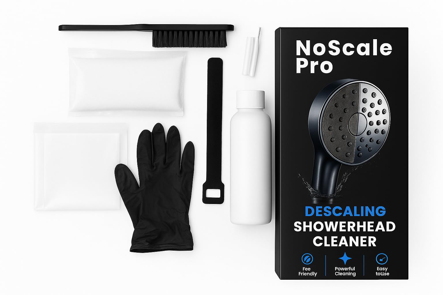 NoScale Pro Shower Head Descaling Kit – Cleaner for Shower Heads Only – Removes Limescale, Calcium & Hard Water Deposits – Eco-Friendly Vinegar & Citric Acid Formula with Tools – Made in USA