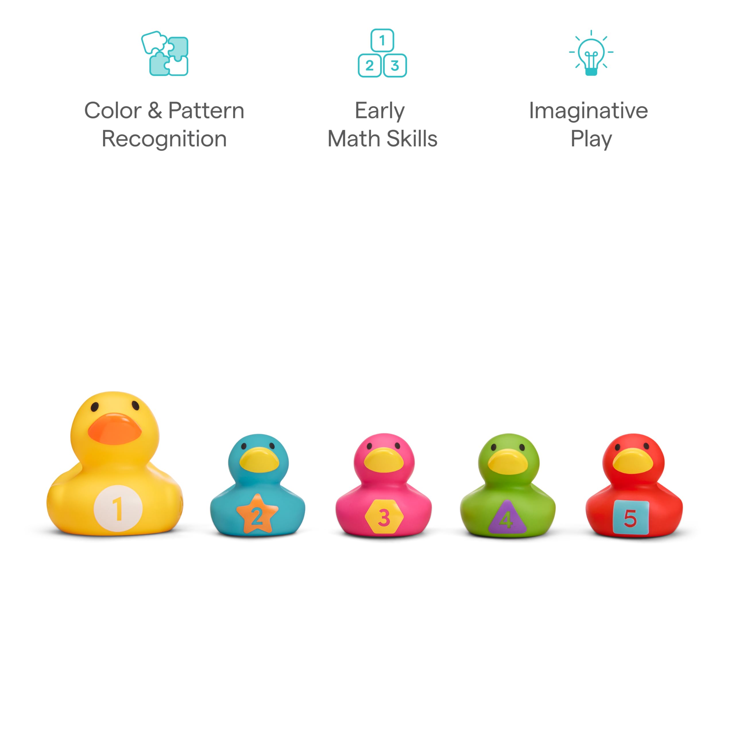Munchkin Count & Quack Duckies Bath Toys for Toddlers and Babies, Watertight Mama Duck and Ducklings, Kids 9+ Months, Helps Teach Numbers, Counting, Colors and Shapes, 5 Piece Set
