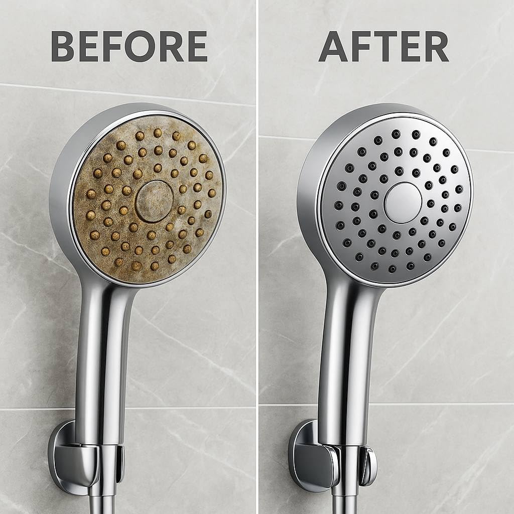 NoScale Pro Shower Head Descaling Kit – Cleaner for Shower Heads Only – Removes Limescale, Calcium & Hard Water Deposits – Eco-Friendly Vinegar & Citric Acid Formula with Tools – Made in USA