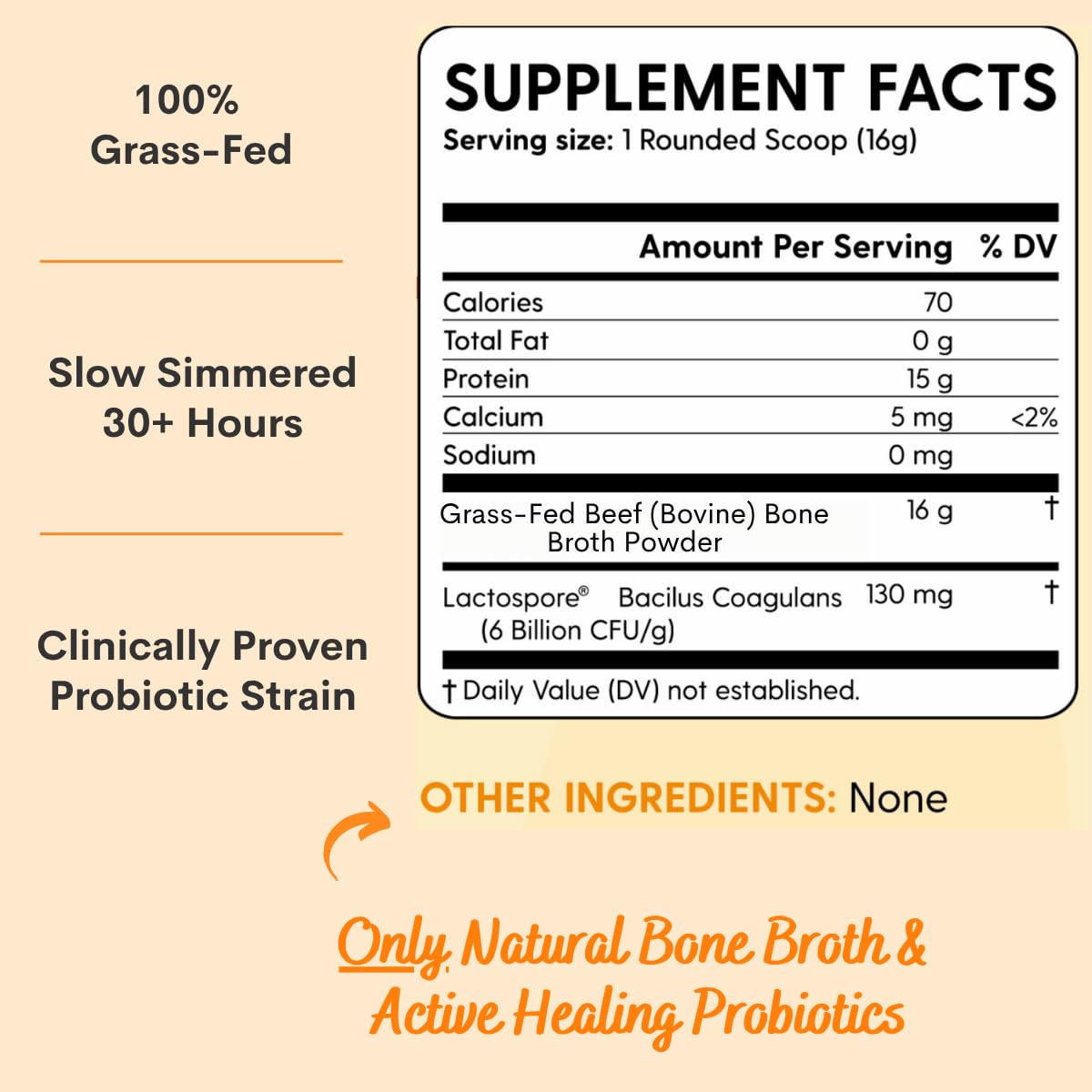 Paradise Naturals 100% Grass-Fed Natural Beef Bone Broth Powder + Active Probiotics, Collagen, 15g Protein, Non-GMO, Low Sodium, Gut Health, Paleo, Keto, Gluten-Free, for Healthy Skin, Hair, Joints
