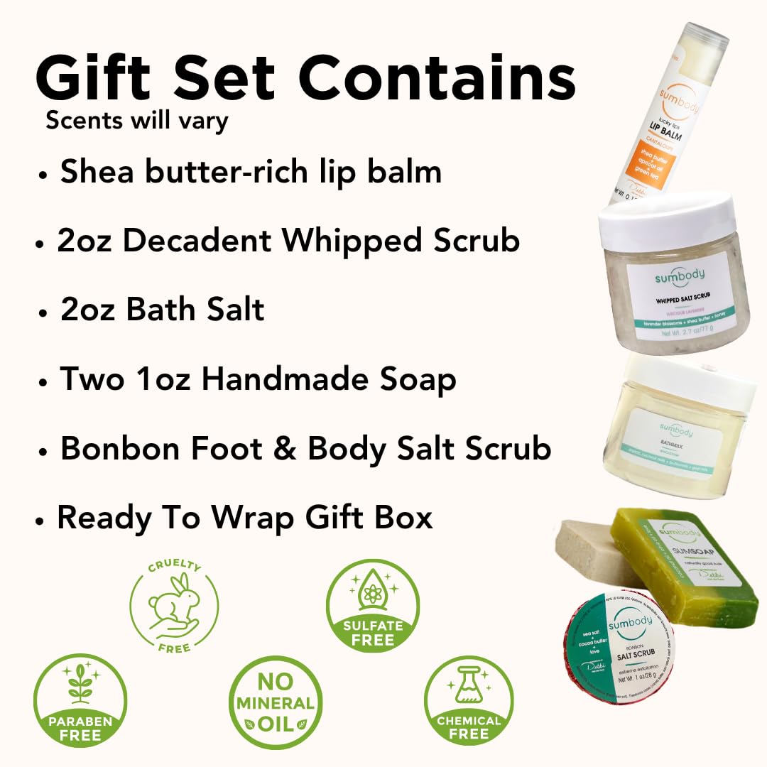 Sumbody USA Made Mini Self Care Gift Set - (6pcs) Men, Women, Teens, All Natural Aromatherapy Body Care Set Skin Care Box, Spa Baskets, Relaxation, Pampering, Christmas Holiday Appreciation Gifts