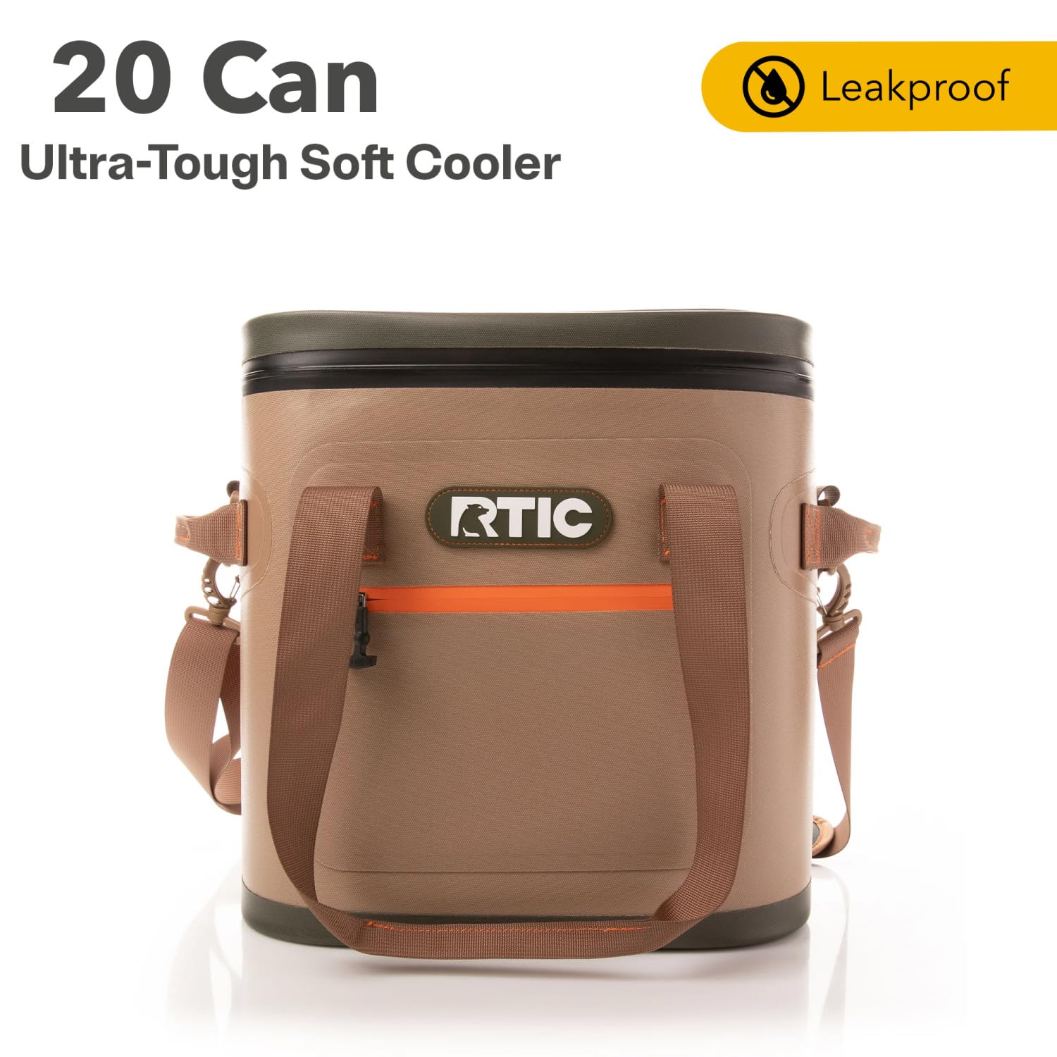 RTIC Ultra-Tough Soft Cooler 20 Can, Insulated Bag Portable Ice Chest Box for Lunch, Beach, Drink, Beverage, Travel, Camping, Picnic, Car, Trips, Floating Cooler Leak-Proof with Zipper, Tan