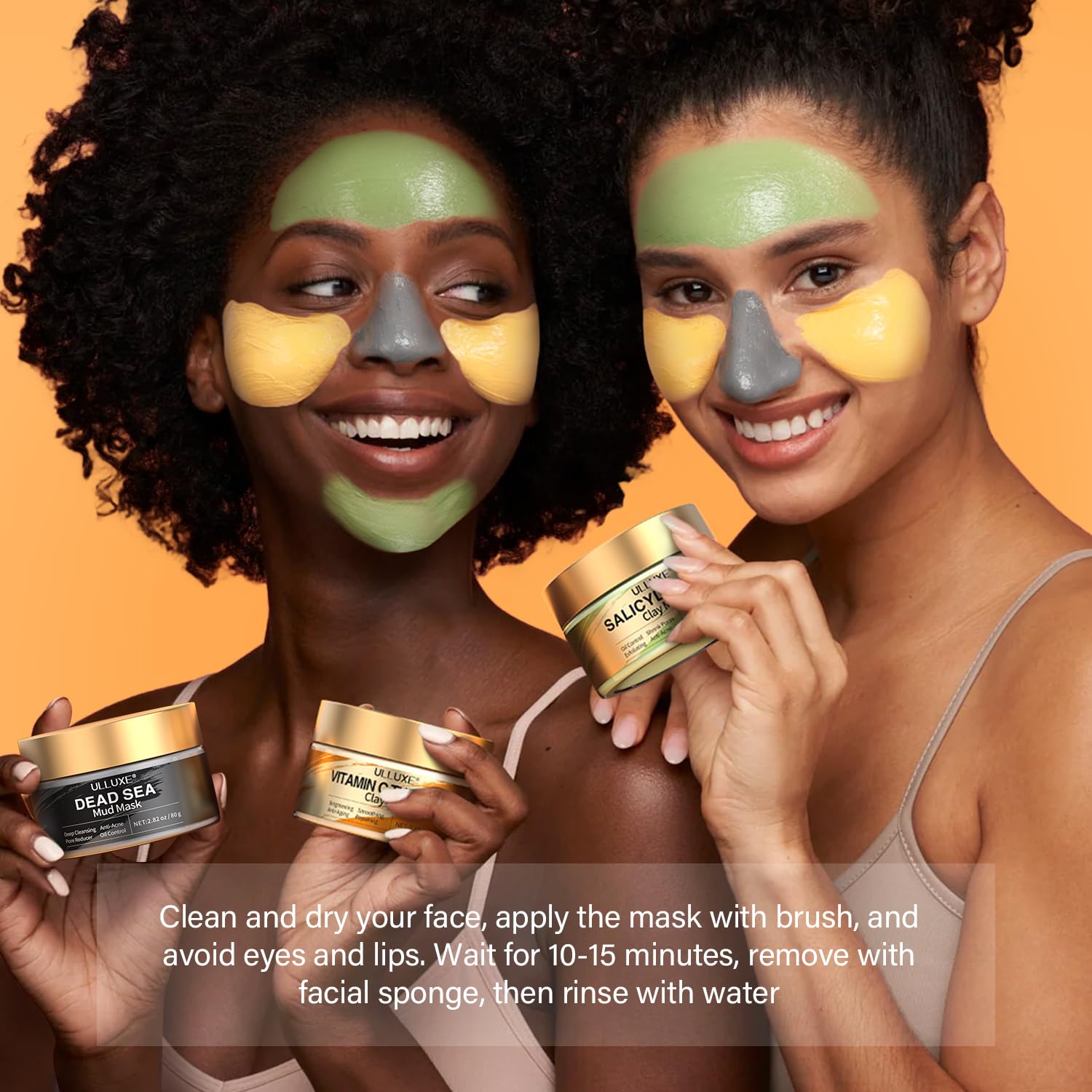 Facial Clay Mask Set - Vitamin C Turmeric Face Mask, Dead Sea Mud & Salicylic Acid (BHA) Mask for Pore Cleansing, Brightening, Blackheads & Dark Spots, Face Masks Skincare Gift for Women, 2.82 oz each