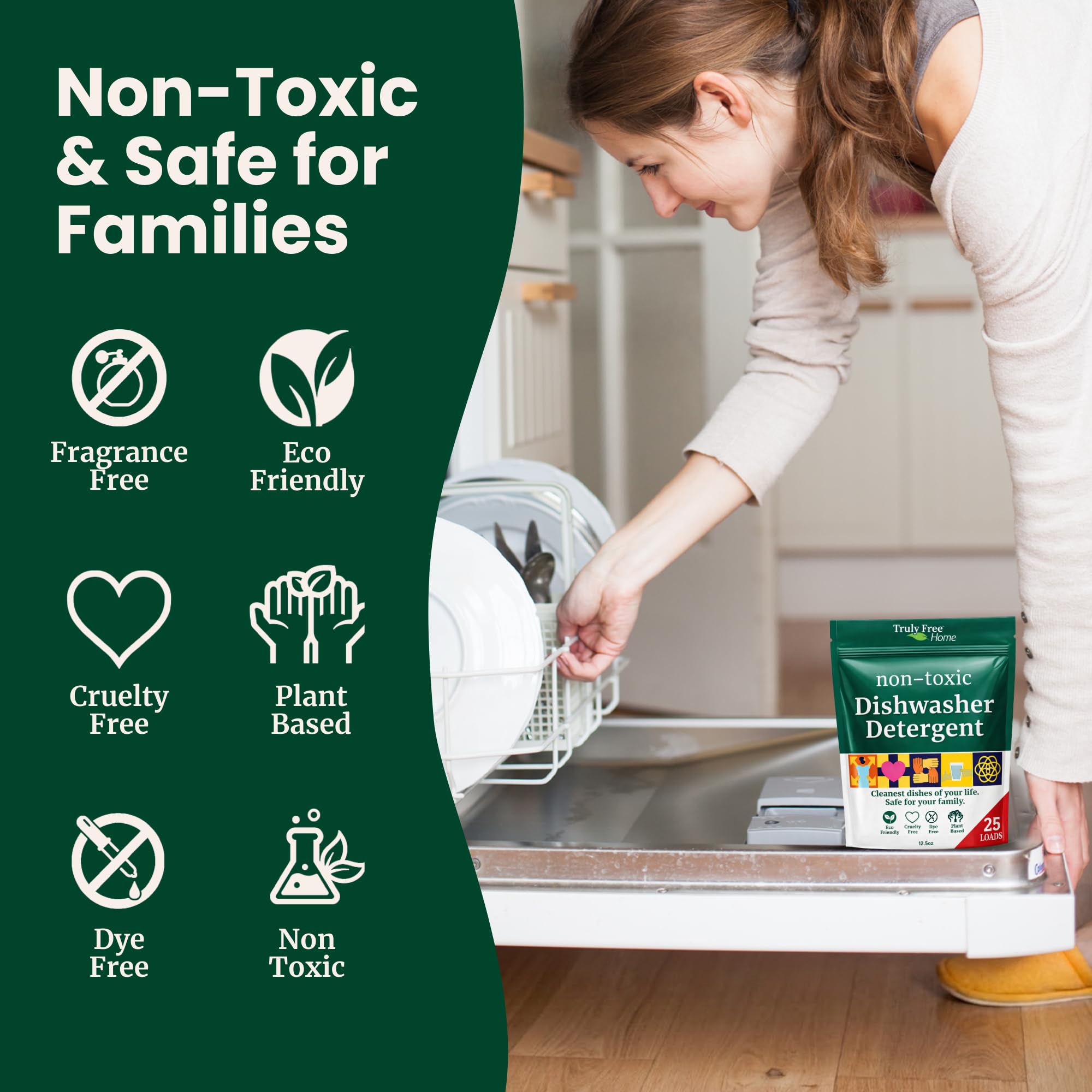 Truly Free Dishwasher Detergent Powder | Natural Dish Detergent, Dishwasher Soap | Plastic Free, Plant-Based, Clean, Heavy Duty Hard Water Stain & Grease Remover | Fragrance Free | 12.5 oz (Pack of 1)