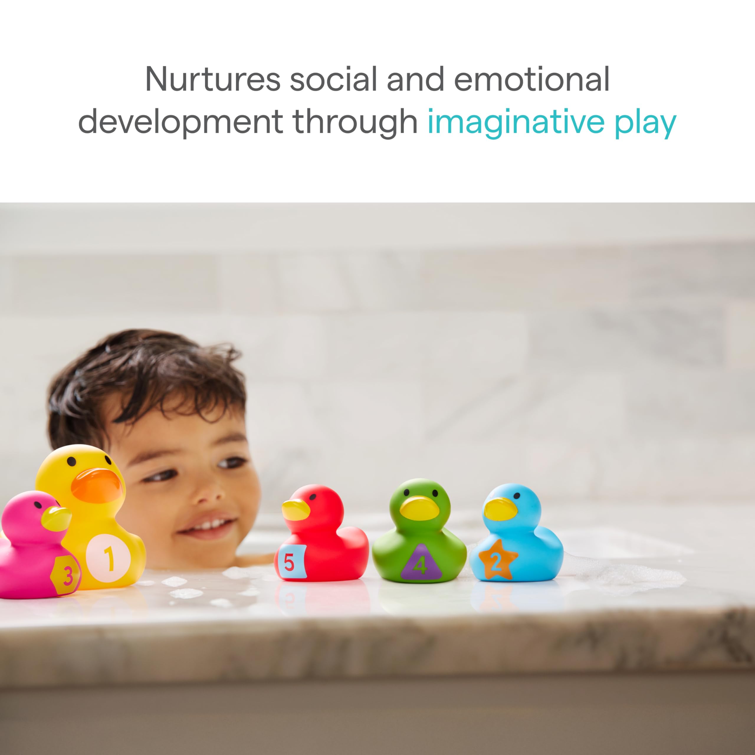 Munchkin Count & Quack Duckies Bath Toys for Toddlers and Babies, Watertight Mama Duck and Ducklings, Kids 9+ Months, Helps Teach Numbers, Counting, Colors and Shapes, 5 Piece Set