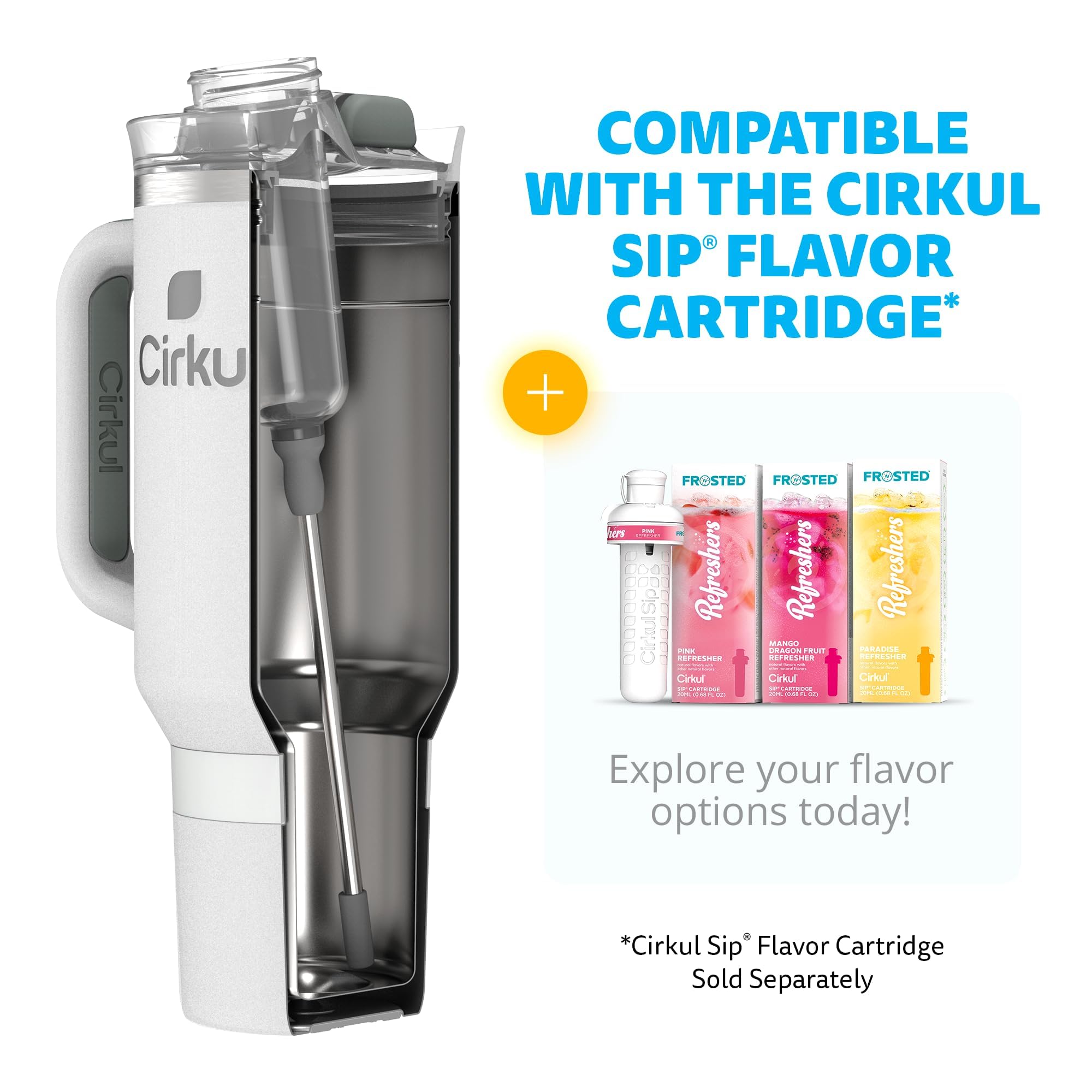 Cirkul Light Gray All-Day StrawSip™ Tumbler - 40oz Gray Stainless Steel Tumbler, Flavor Cartridges Not Included