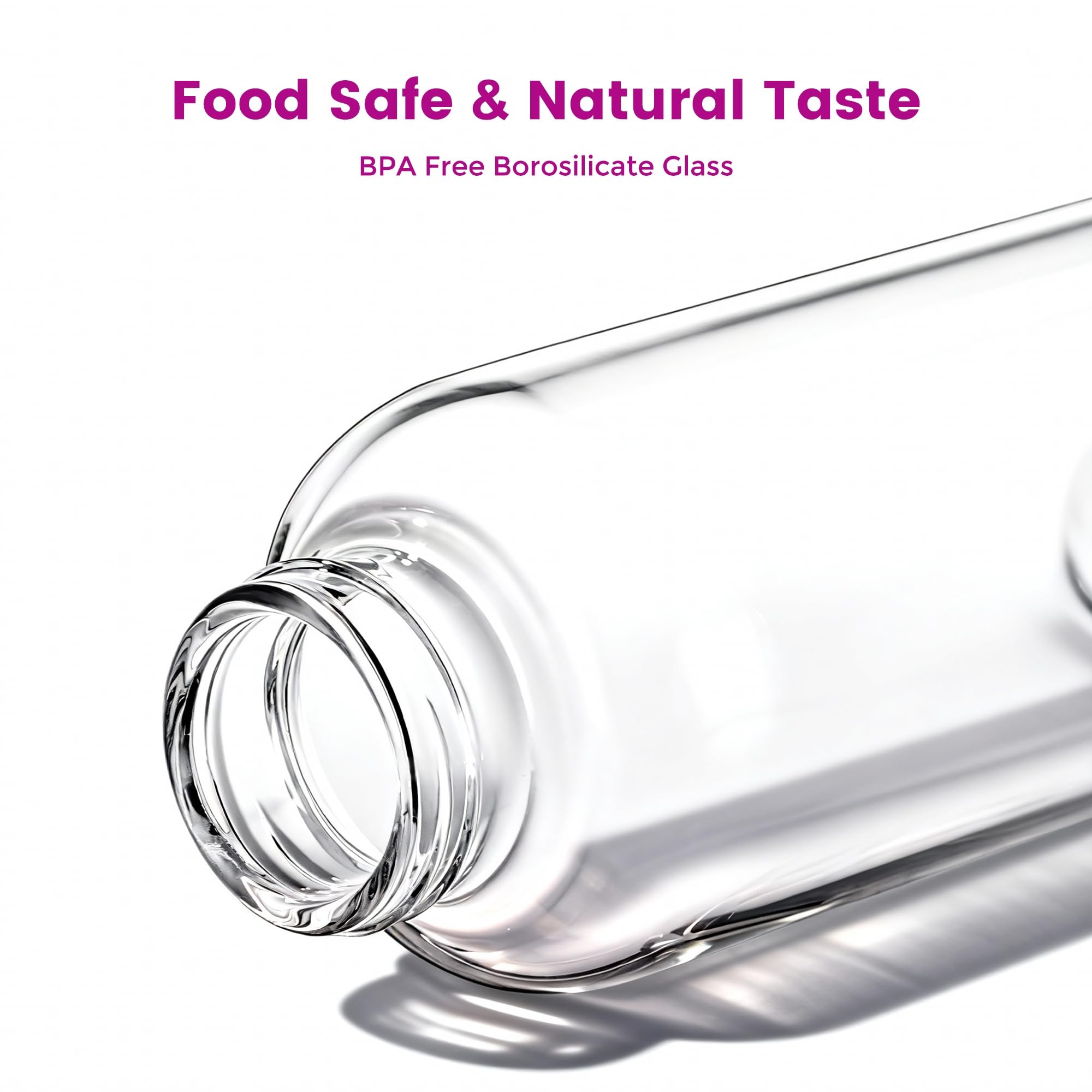 Mrsdry Glass Juice Bottles with Lids and Silicone Sleeves 18 oz, 4-Pack Reusable Clear Glass Water Bottles with Stainless Steel Airtight Cap for Juicing, Refrigerator, BPA Free Leak-Proof Drinking Jar