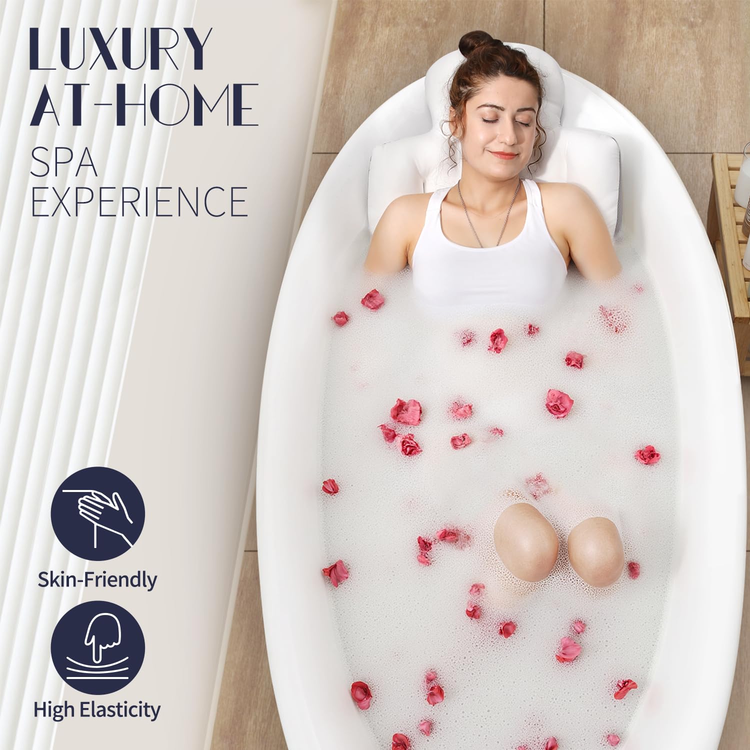 Full Body Bath Pillow for Bathtub, Thick Bathtub Cushion, Luxury Tub Pillow for Bath for Headrest Neck and Back Support White 51" x 16"