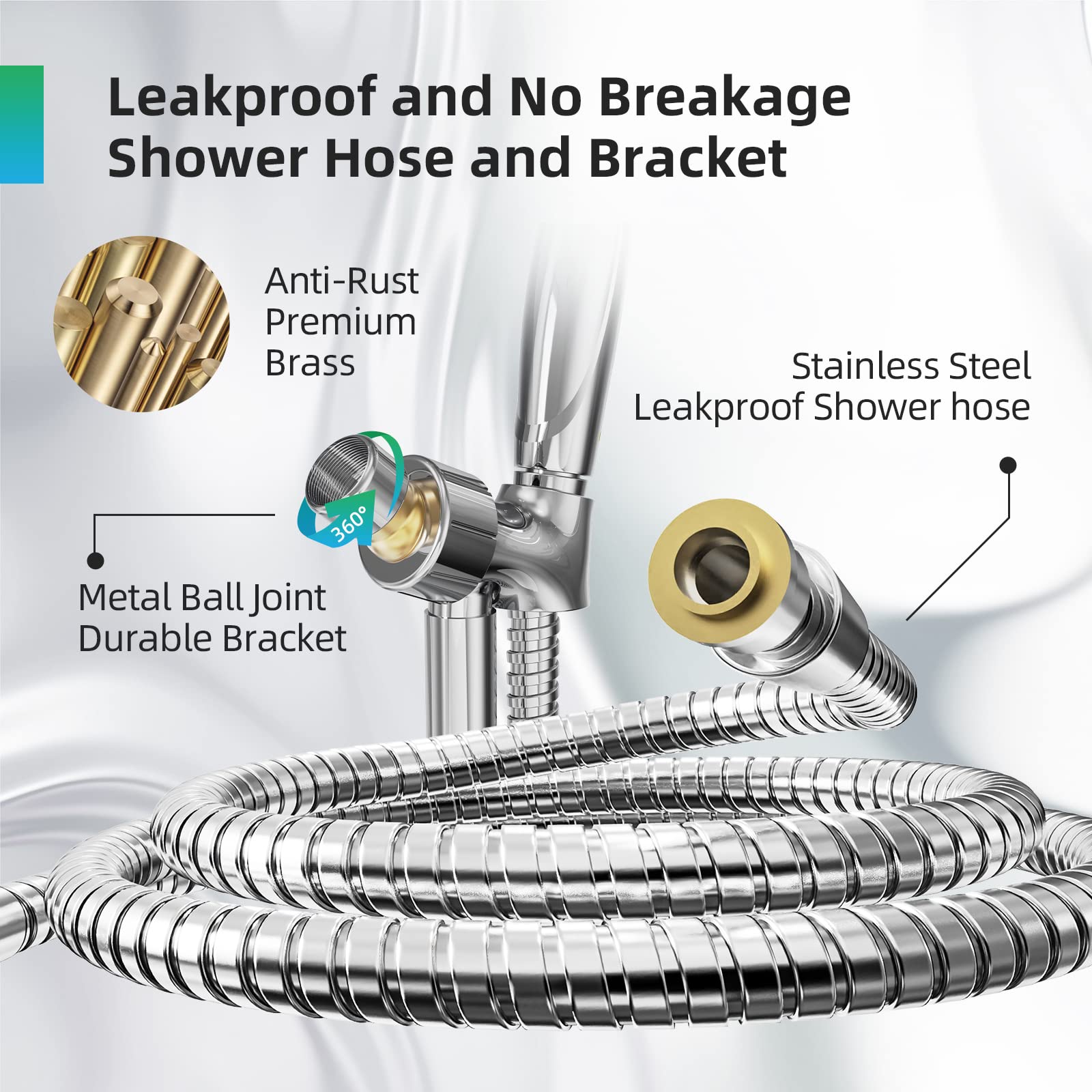 BESAQUO Shower Head,10 Functions High Pressure shower head with handheld, Built-in Pause Mode & Power Wash, Non-Clogging Nozzles High Flow Hand Held Shower Head, Leakproof 6ft Hose&Adjustable Bracket