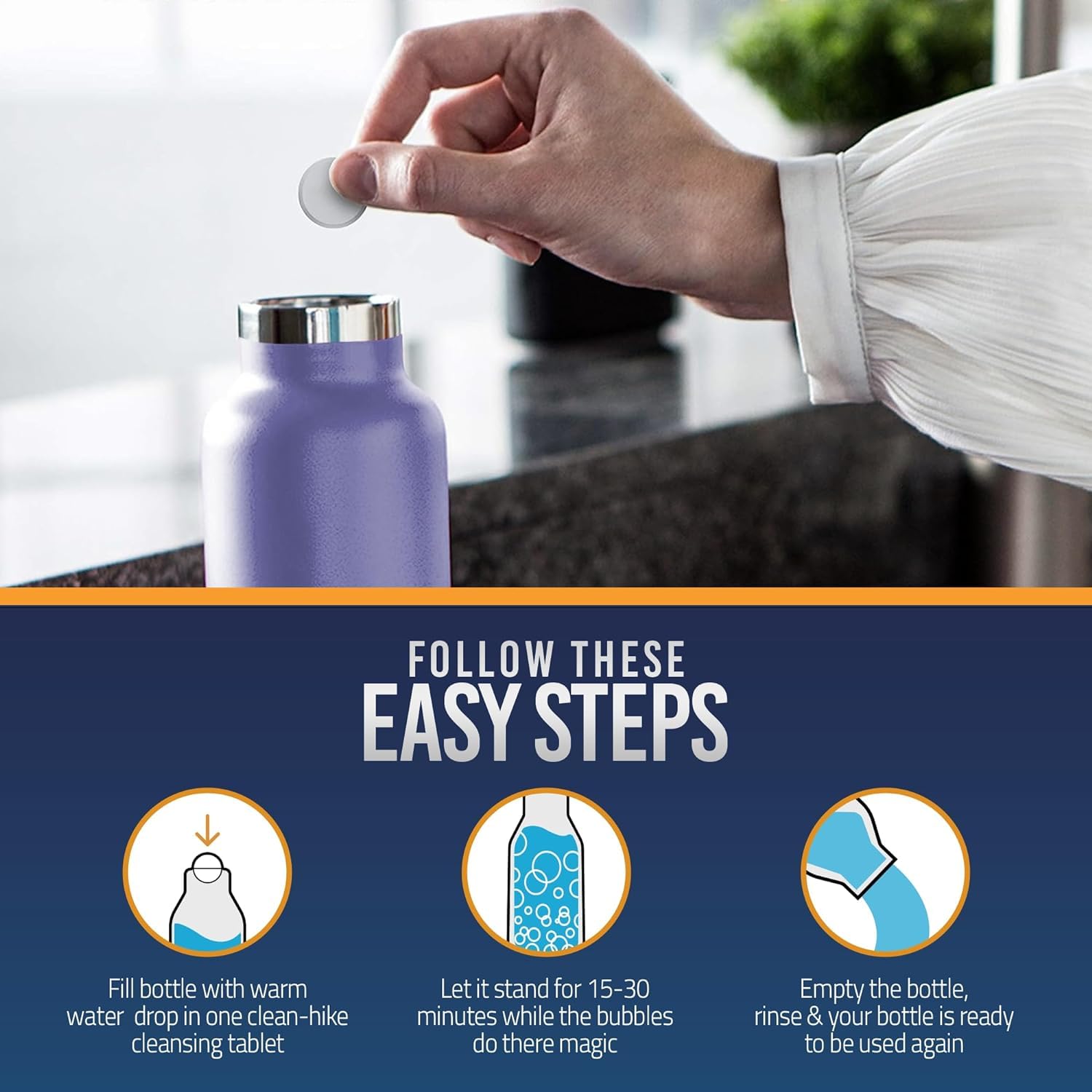 Tumbler Water Bottle Cleaning Tablets - All Natural Ingredient, Great for All Stainless, Plastics, Ceramic and Glass Drinking Containers, Individually Packed (36 Count)