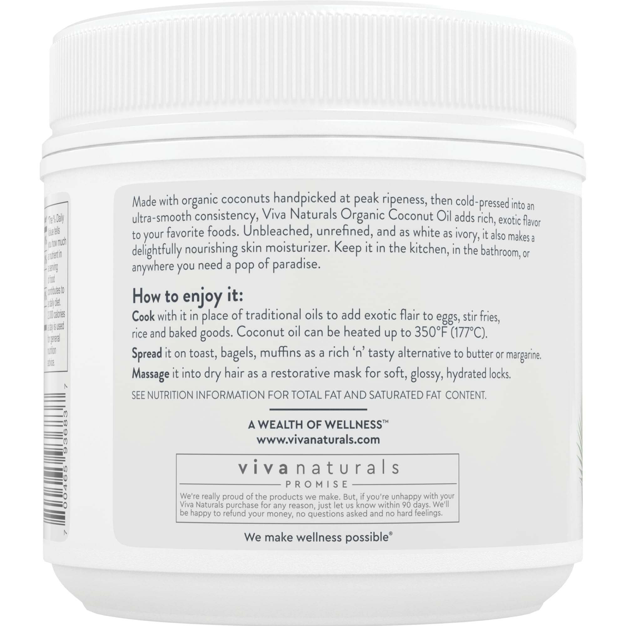 Viva Naturals Organic Coconut Oil, 32 fl oz – Unrefined, Cold-Pressed Extra Virgin Coconut Oil, USDA Organic & Non-GMO, Natural Cooking Oil, Hair Oil & Skin Oil