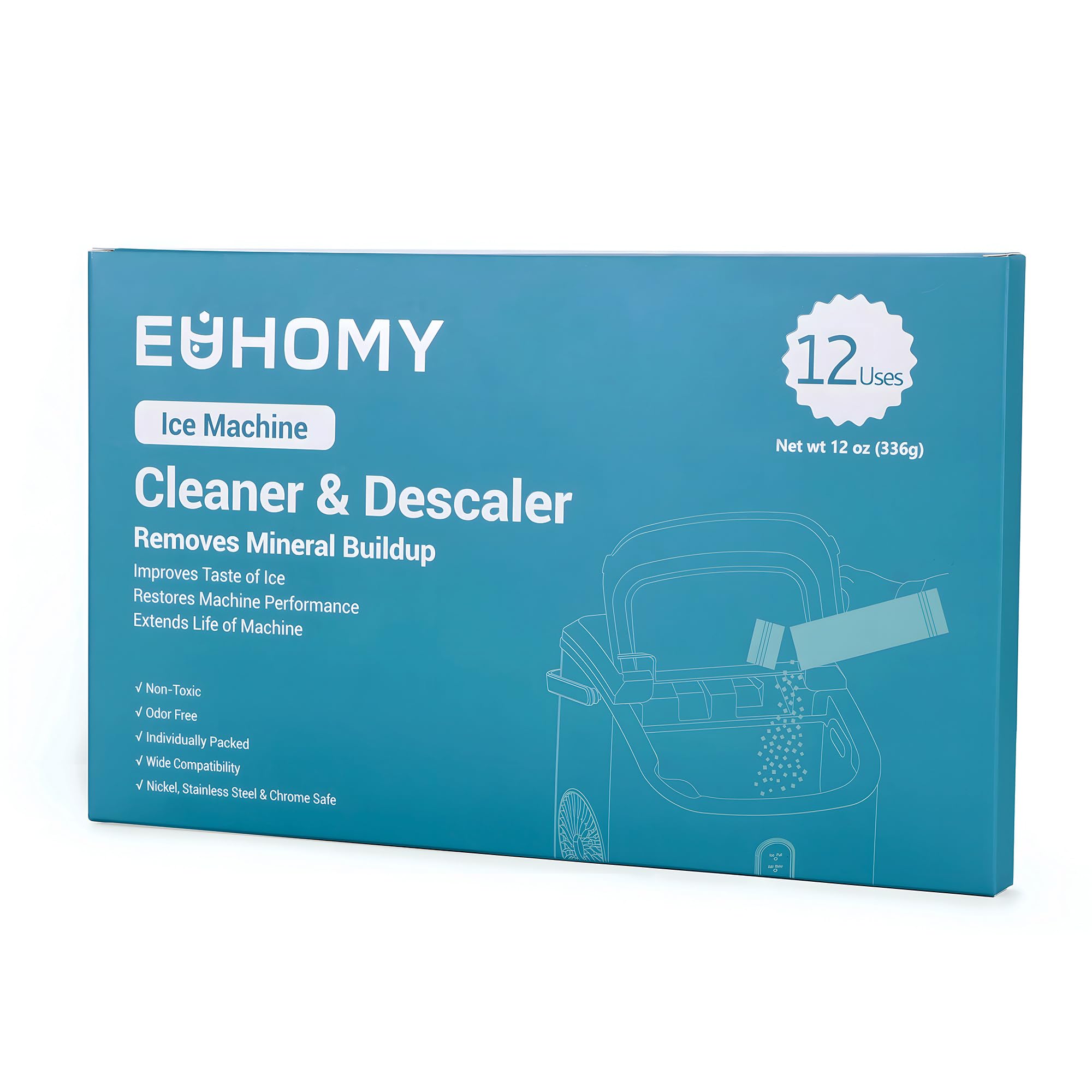 EUHOMY Ice Maker Cleaner & Descaler | 12 Use & Individually Packed | Ice Machine Cleaner with Organic Citric Acid Descaling Powder, Ideal for All Brands