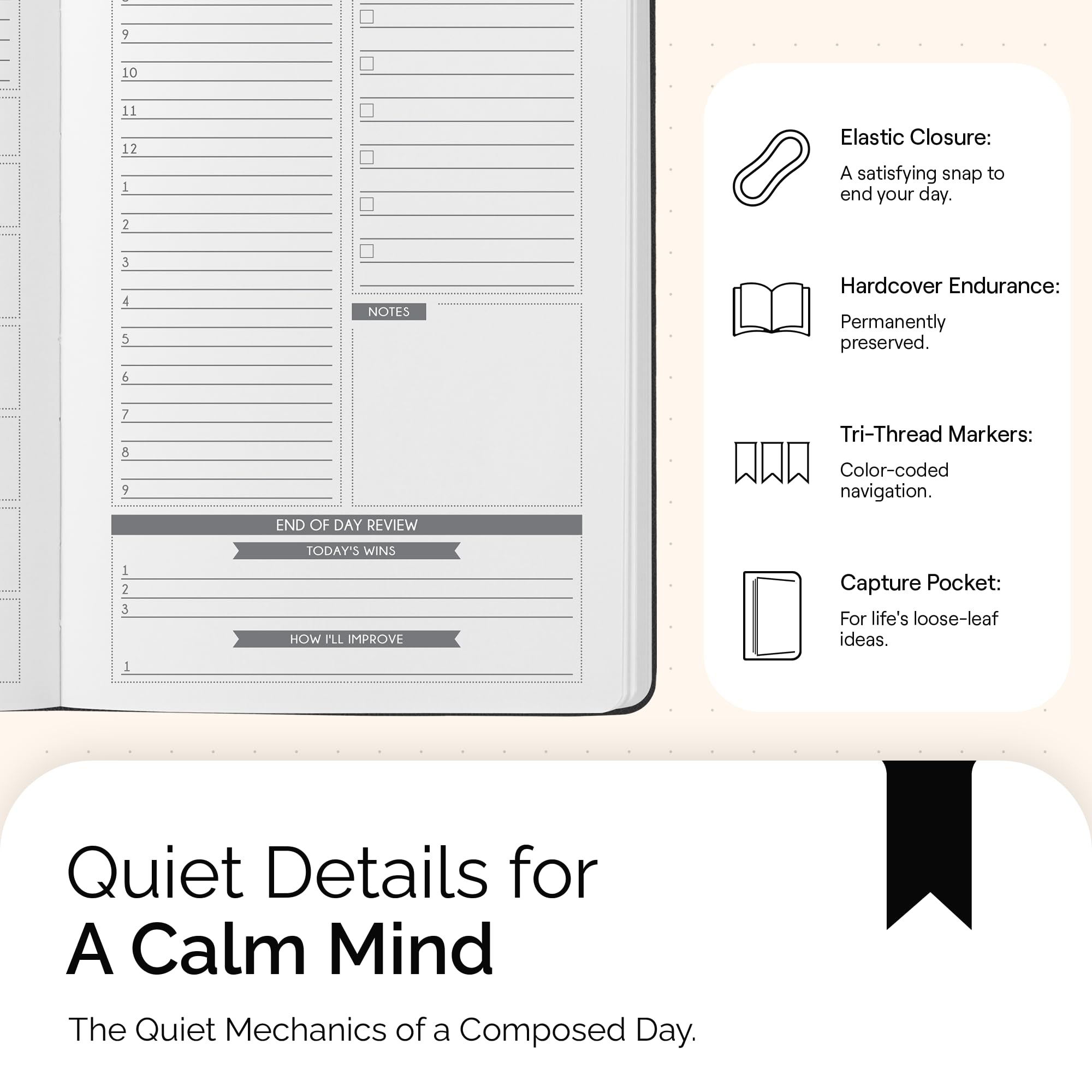 Panda Planner Classic A5 Daily Planner 2026 - Undated Quarterly & Productivity Planner with Hourly Schedule, To Do List, Daily Journal, Goal Planner, Habit Tracker & Gratitude Organizer – Black