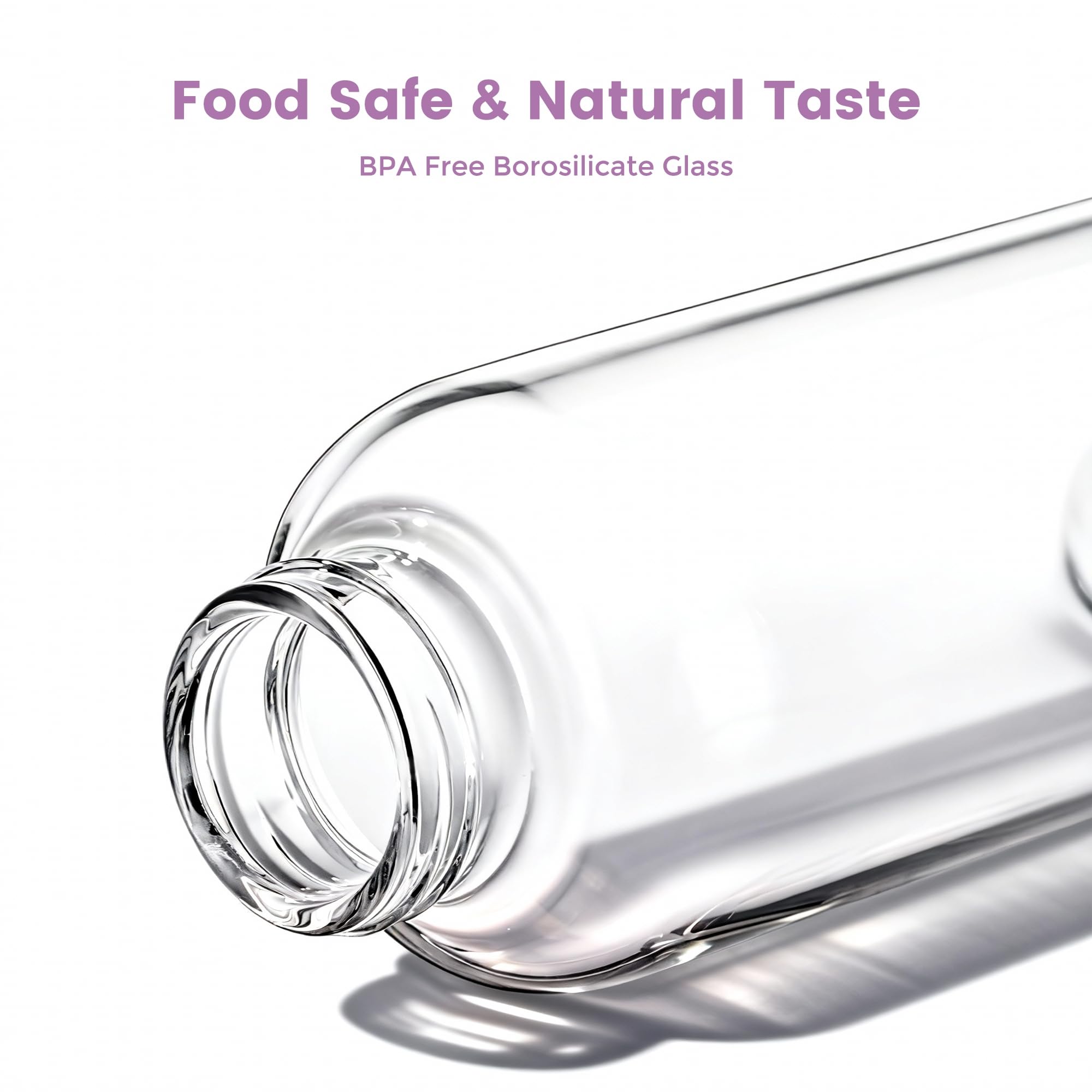 Mrsdry Glass Juice Bottles with Lids and Silicone Sleeves 18 oz, 4-Pack Reusable Clear Glass Water Bottles with Stainless Steel Airtight Cap for Juicing, Refrigerator, BPA Free Leak-Proof Drinking Jar