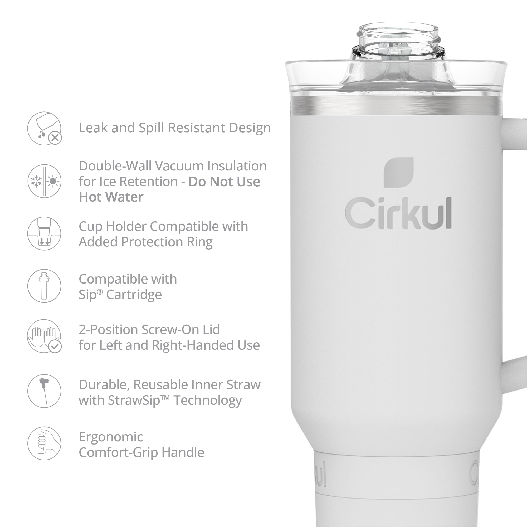 Cirkul Light Gray All-Day StrawSip™ Tumbler - 40oz Gray Stainless Steel Tumbler, Flavor Cartridges Not Included