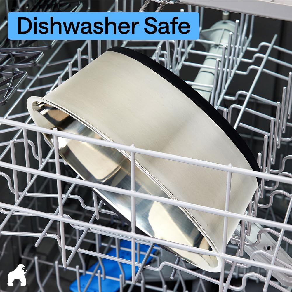 GORILLA GRIP Dog Bowls, Heavy Duty 304 Stainless Steel, Holds 2 Cups Each (16 fl oz) Food and Water Bowl for Feeding Dogs and Cats, Dishwasher Safe, Rust Resistant, BPA Free Rubber Base Set of 2 Black