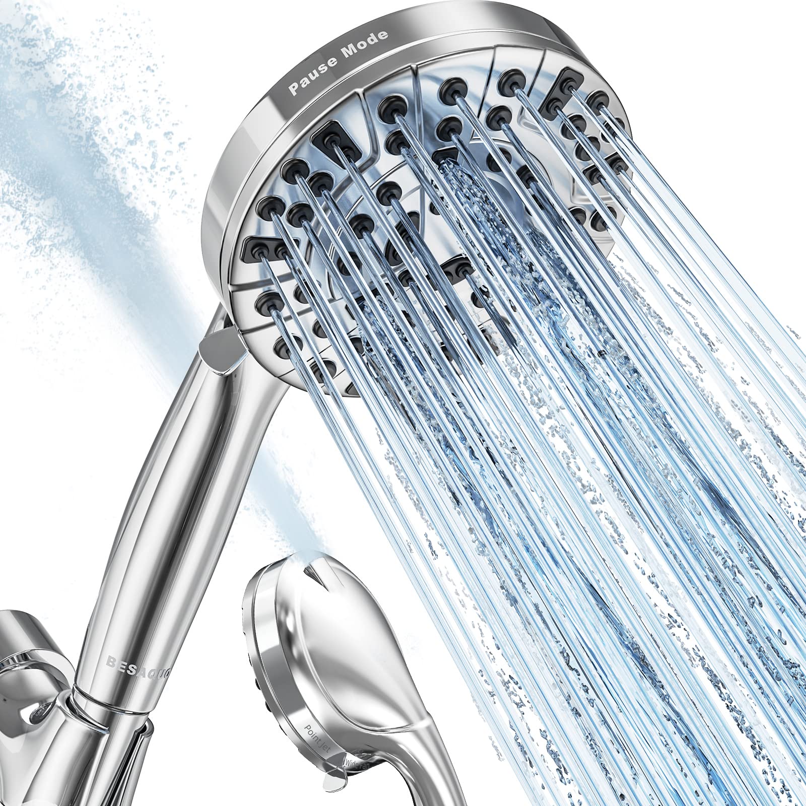 BESAQUO Shower Head,10 Functions High Pressure shower head with handheld, Built-in Pause Mode & Power Wash, Non-Clogging Nozzles High Flow Hand Held Shower Head, Leakproof 6ft Hose&Adjustable Bracket