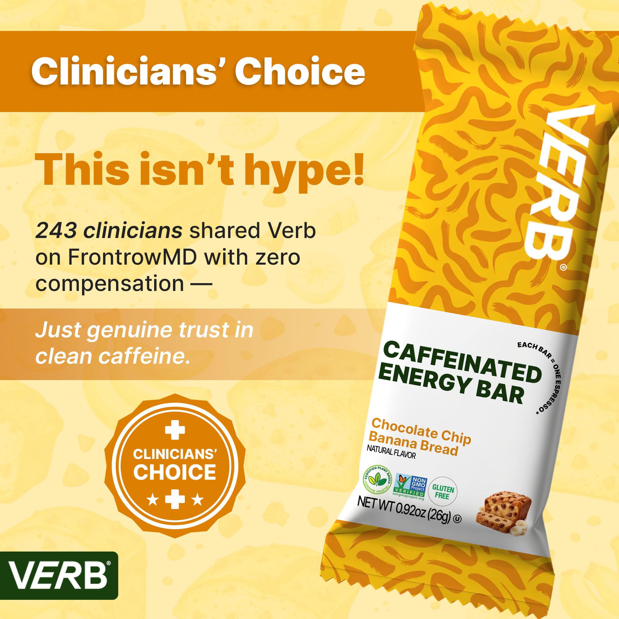 Verb Caffeinated Energy Bars Variety Pack - 2 Delicious Flavors (26g, Pack of 16) 110-Calorie Delicious Low Sugar Energy Bar, Vegan & Gluten Free On-the Go Snack with 80mg Green Tea Caffeine