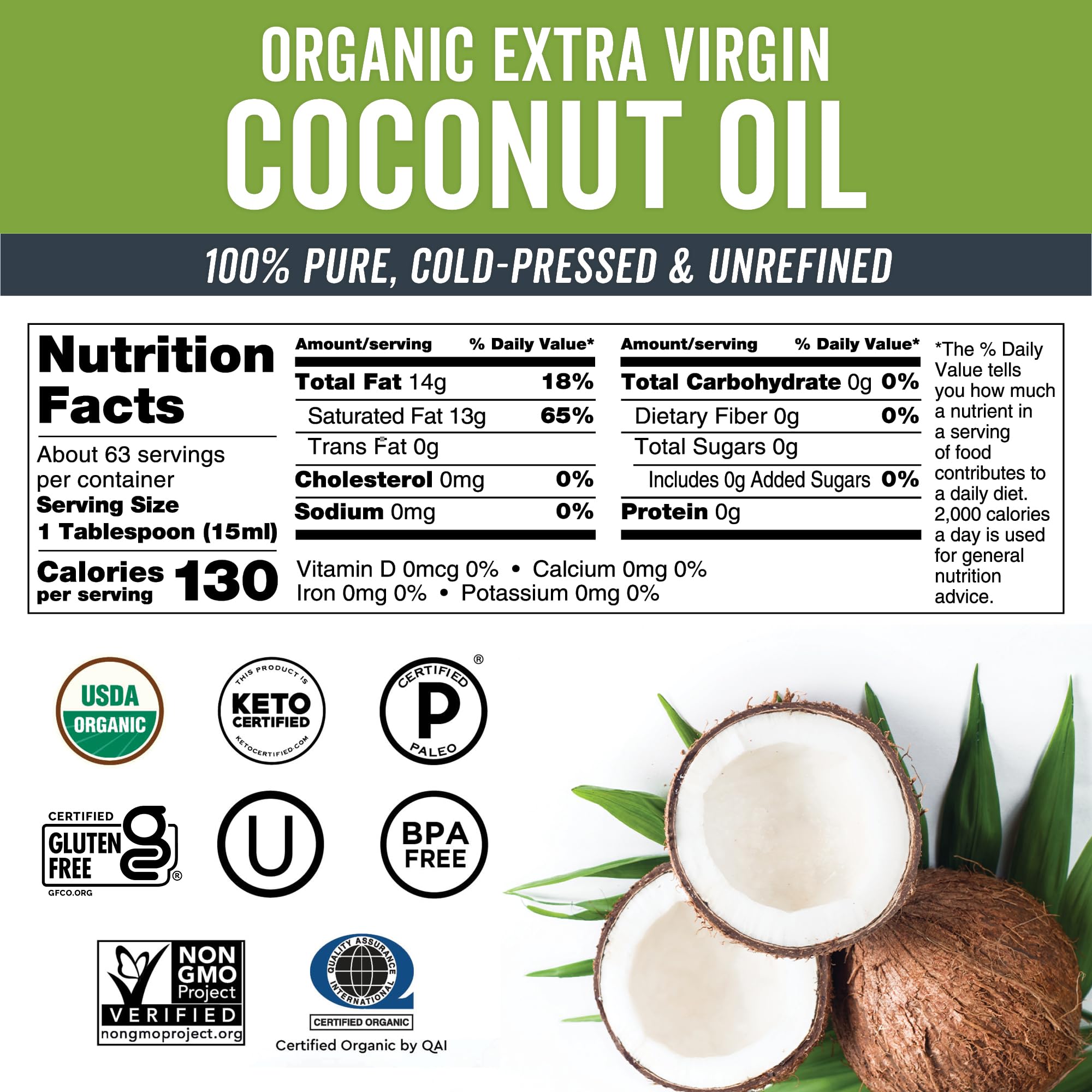 Viva Naturals Organic Coconut Oil, 32 fl oz – Unrefined, Cold-Pressed Extra Virgin Coconut Oil, USDA Organic & Non-GMO, Natural Cooking Oil, Hair Oil & Skin Oil