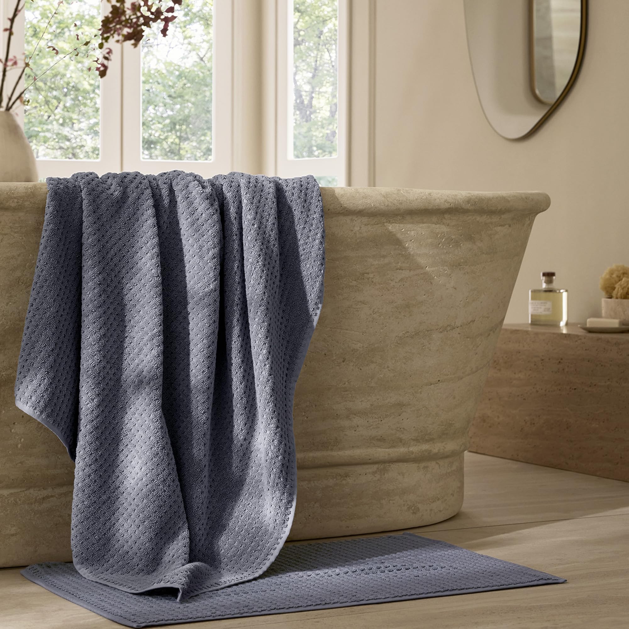 BOLL & BRANCH Turkish Waffle Bath Mat - Mineral - 100% Organic Turkish Cotton - Soft Absorbent Quick Dry Luxury Bathroom Mat with Waffle Weave Texture - Spa Inspired Comfort