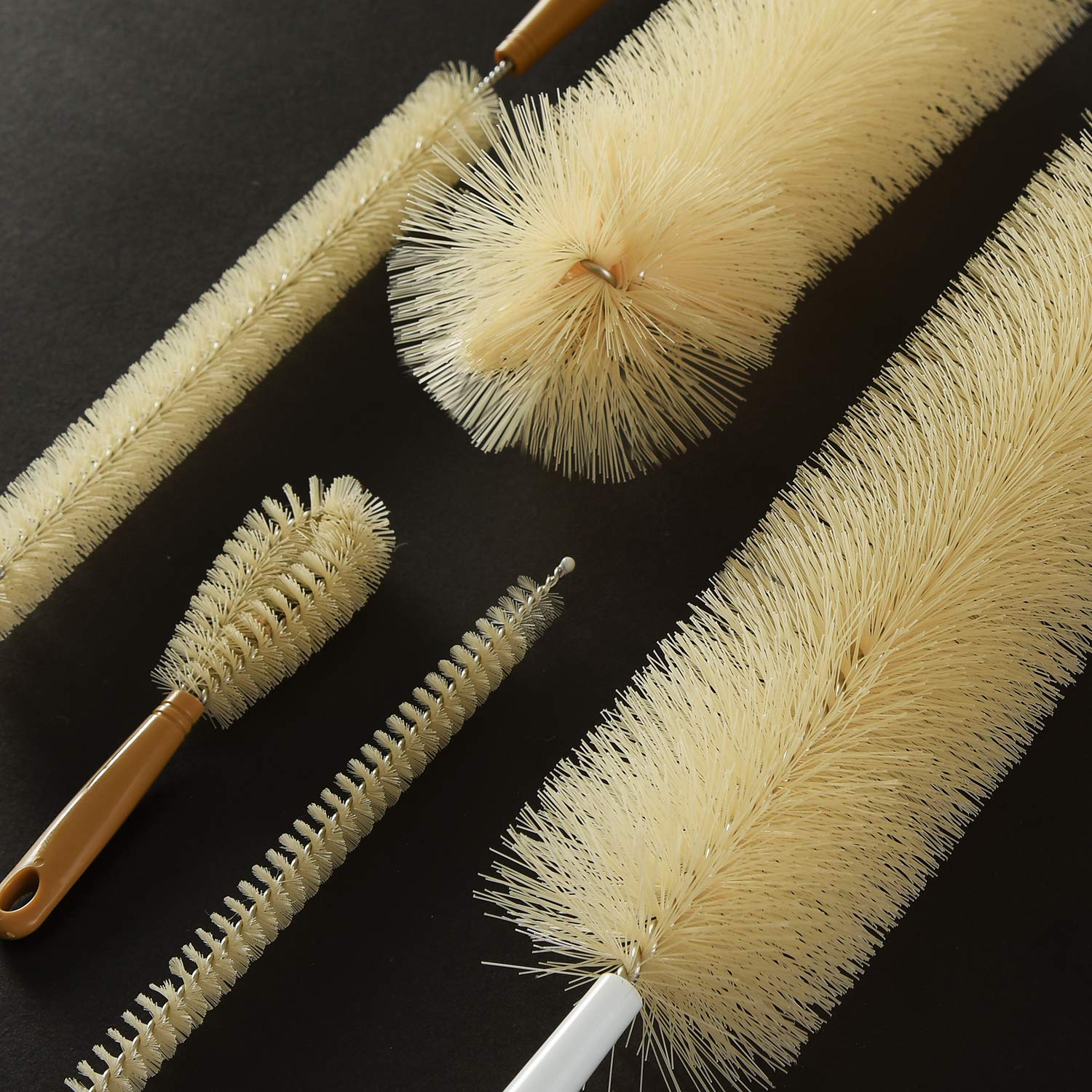 ALINK 5-Pack Bottle Brush Cleaner - Extra Long Bamboo Handle Water Bottle Straw Cleaning Brush for Washing Narrow Neck Beer Wine Decanter, Sports Bottle, Thermos, Flask, Jug
