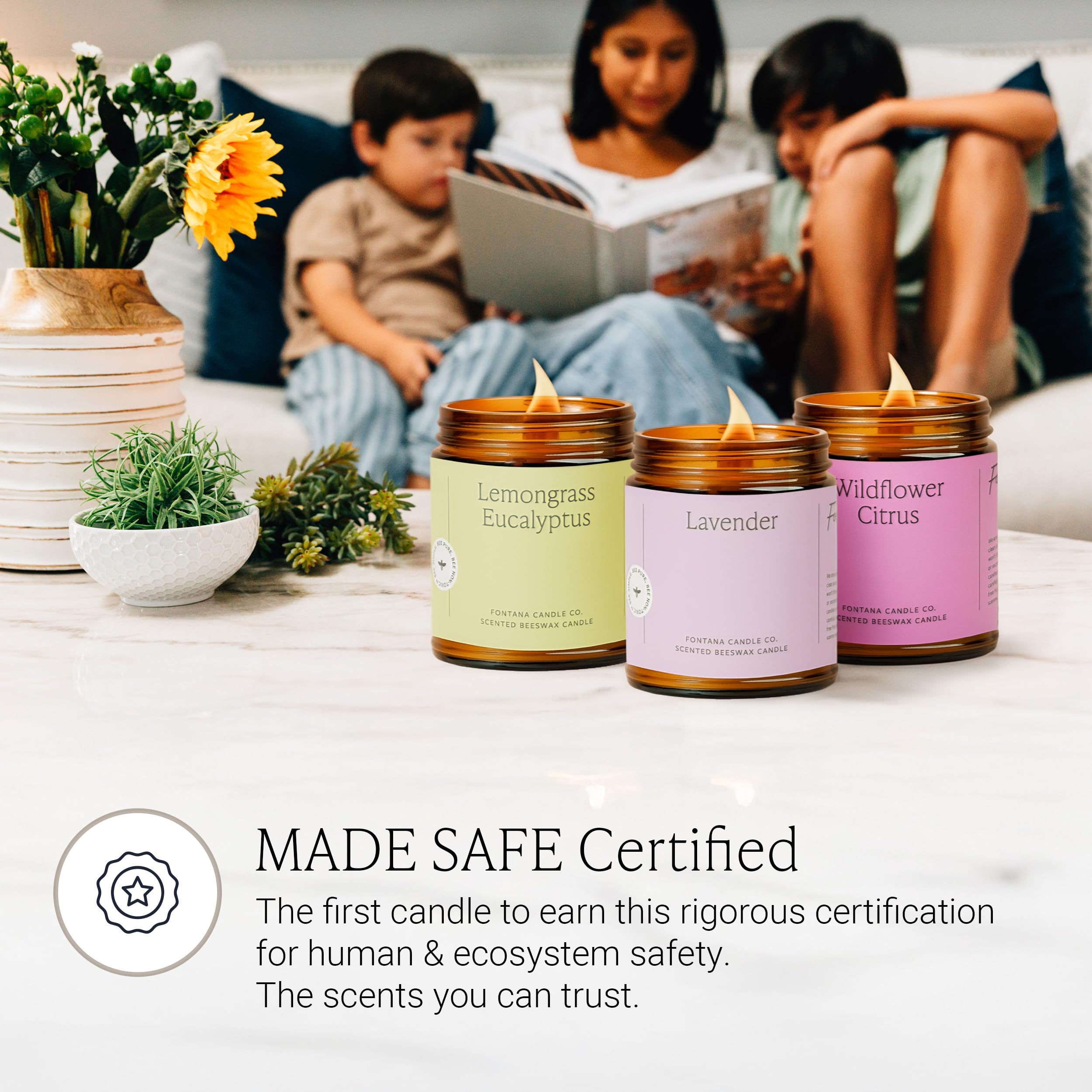 Fontana Candle Co Wood Wick Beeswax Jar Candle, Spring Bundle – Made Safe with Coconut Oil & Pure Essential Oils – 35+ Hrs Clean Burn, Long Lasting and Non-Toxic Candles for Home & Room Decor