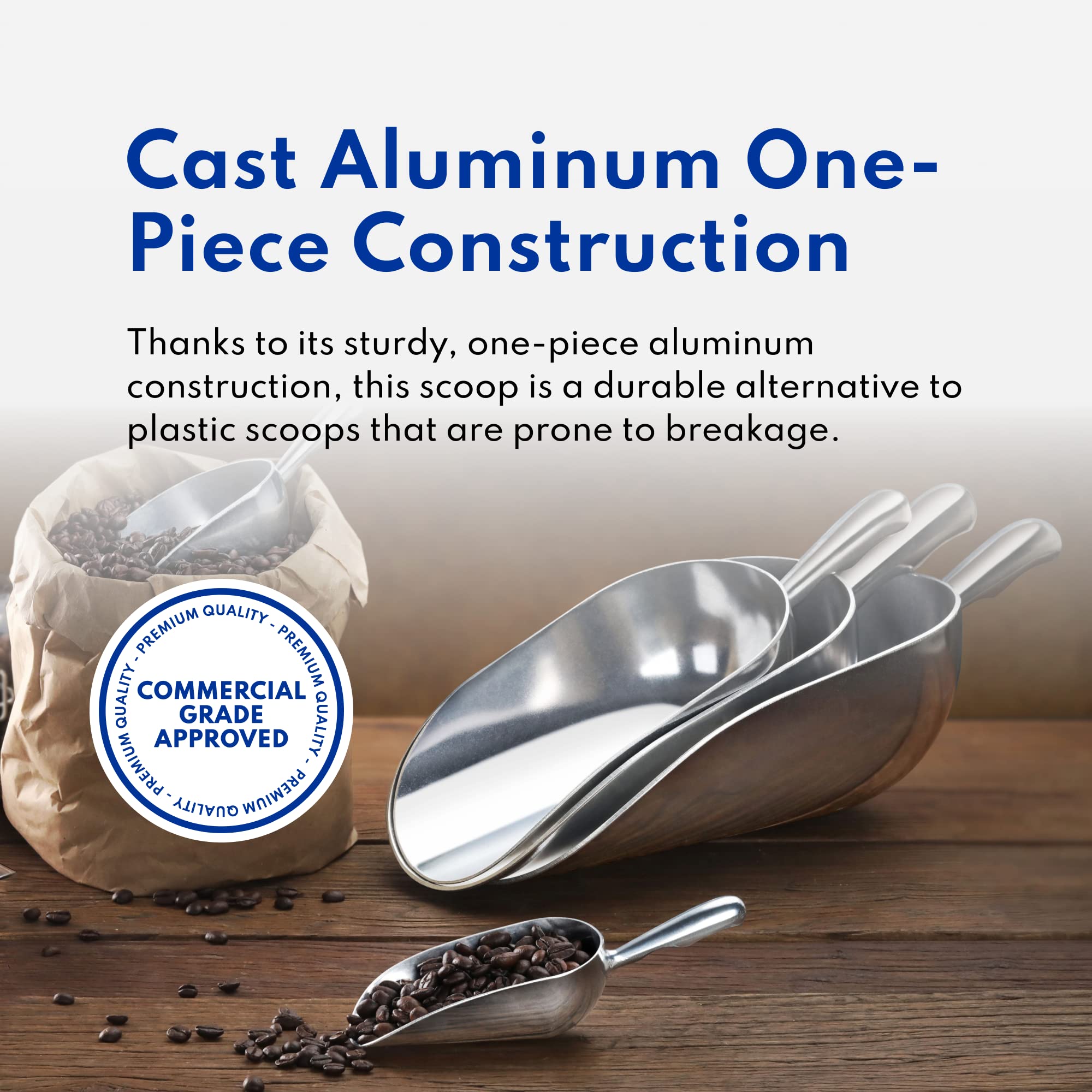 New Star Foodservice 34547 One-Piece Cast Aluminum Round Bottom Bar Ice Flour Utility Scoop, 24 -Ounce, Silver (Hand Wash Only)