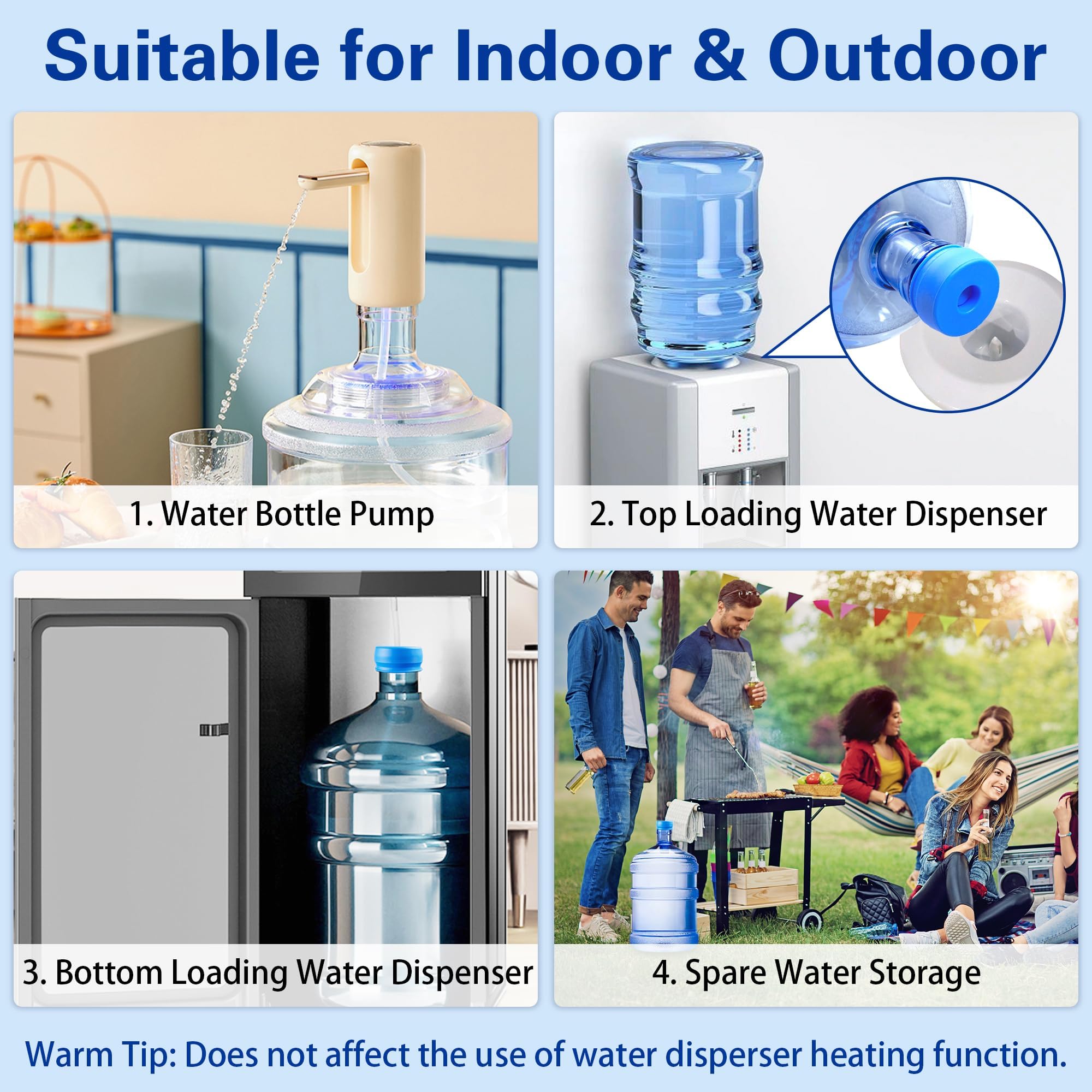 Gofriipai 3 and 5 Gallon Water Jug Cap, Silicone Reusable Replacement Cap, Non Spill Bottle Caps for 55mm Bottle Water Dispenser Caps - Pack of 10