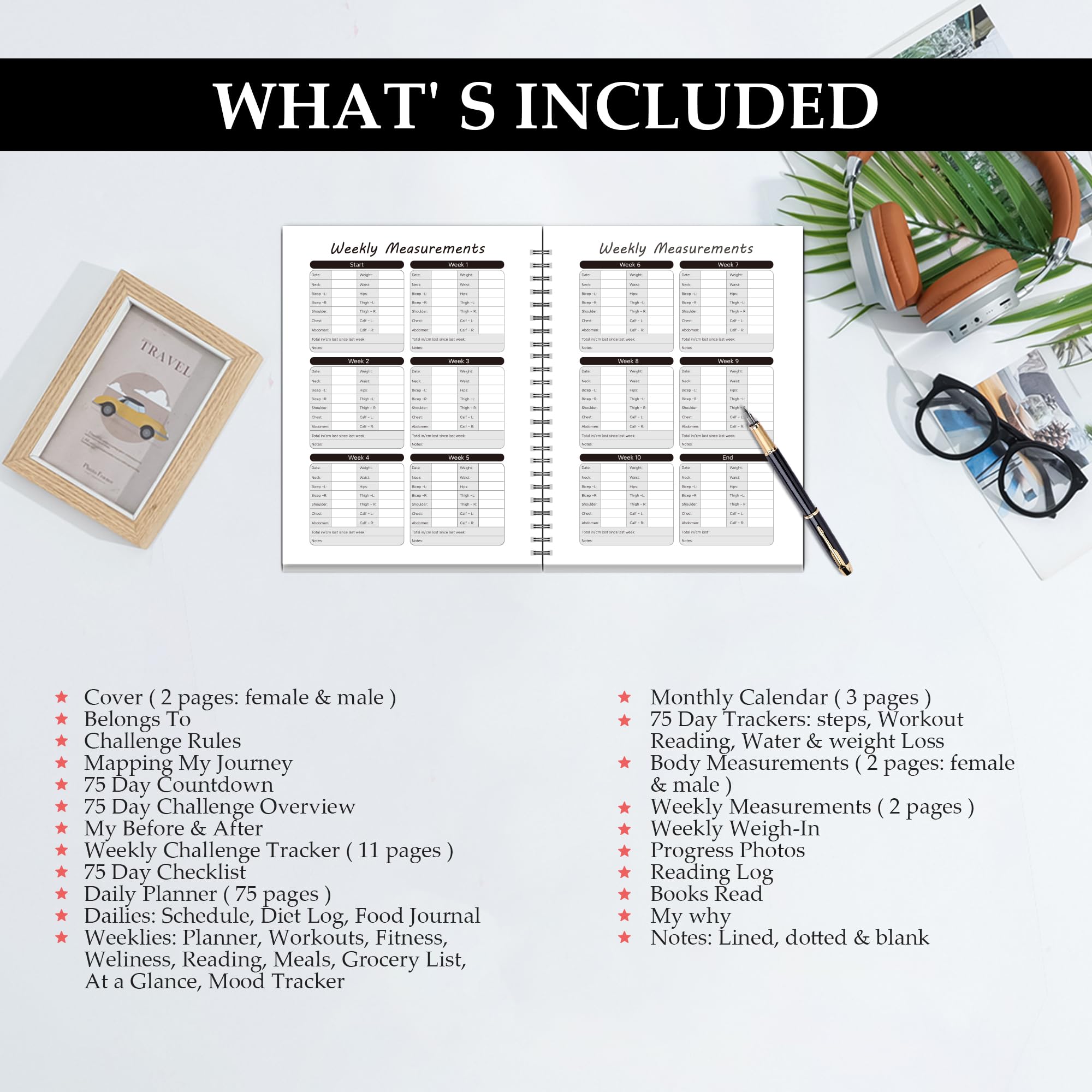 75 Day Hard Challenge Journal for Men or Women with PVC Cover – 75 Hard Challenge Book with Daily, Weekly, Monthly Planner & Wellness Trackers – 75 Challenge Planner Tracker for Fitness, Habits & Self-Care